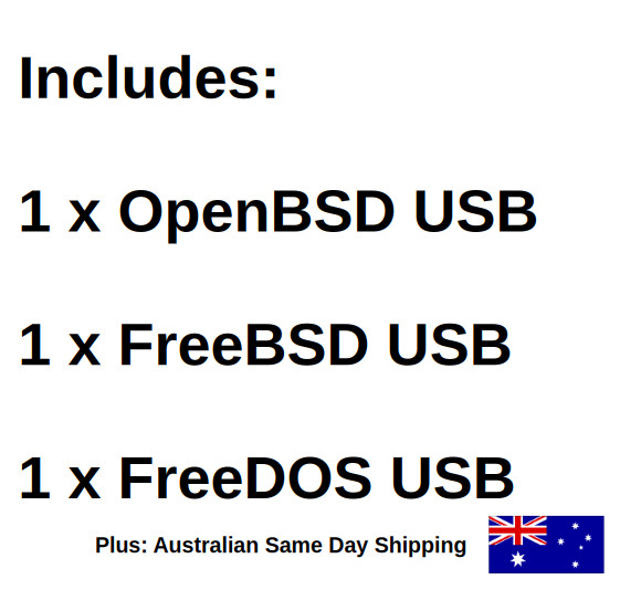 BSD Collection OpenBSD FreeDOS FreeBSD Bootable Australian Fast USB Flash Drives