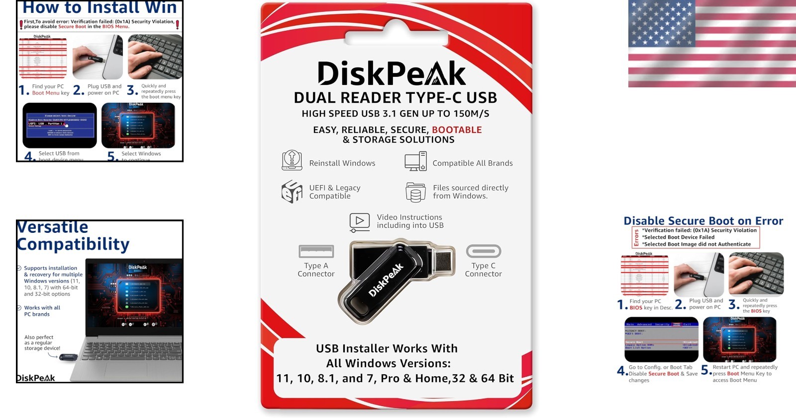 Dual Connector Windows 11/10 USB Flash Drive – 64GB