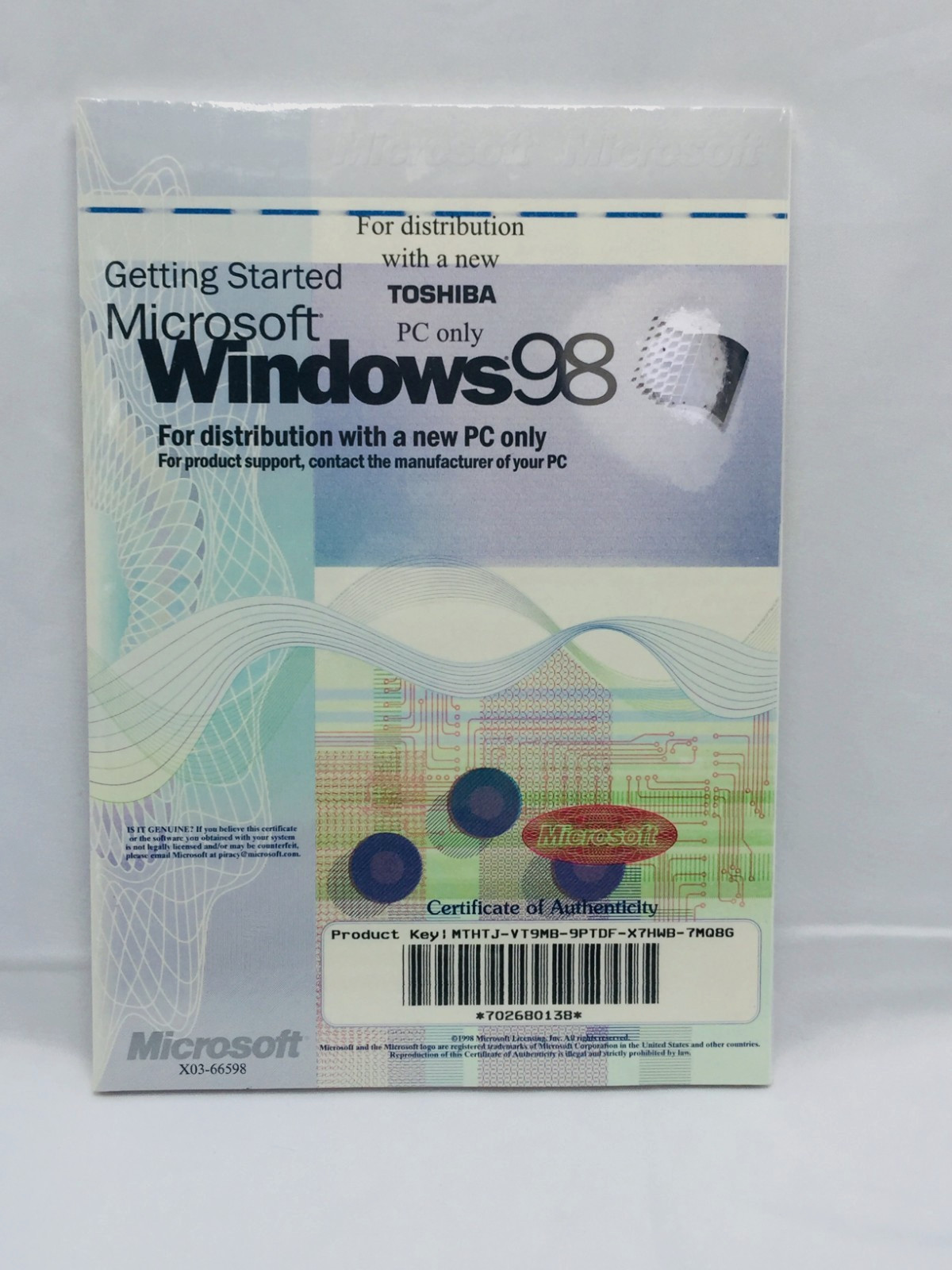 Microsoft Windows 98 OEM (Toshiba Edition) Factory Sealed Manual Book