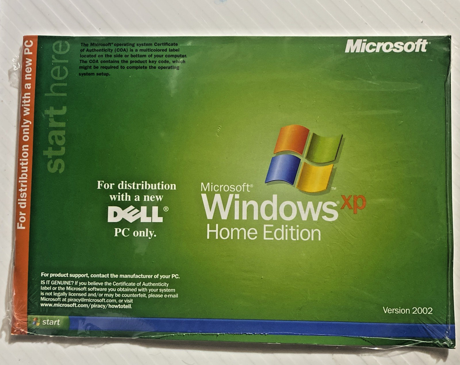 Microsoft Windows XP Home Edition for Distribution with Dell Version 2002 Sealed