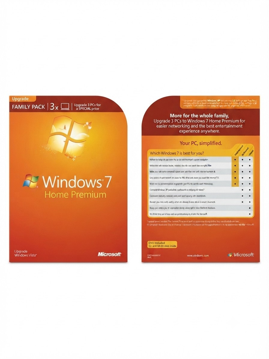 Microsoft Windows 7 Home Premium Upgrade Family Pack – 3 Licenses – Complete in