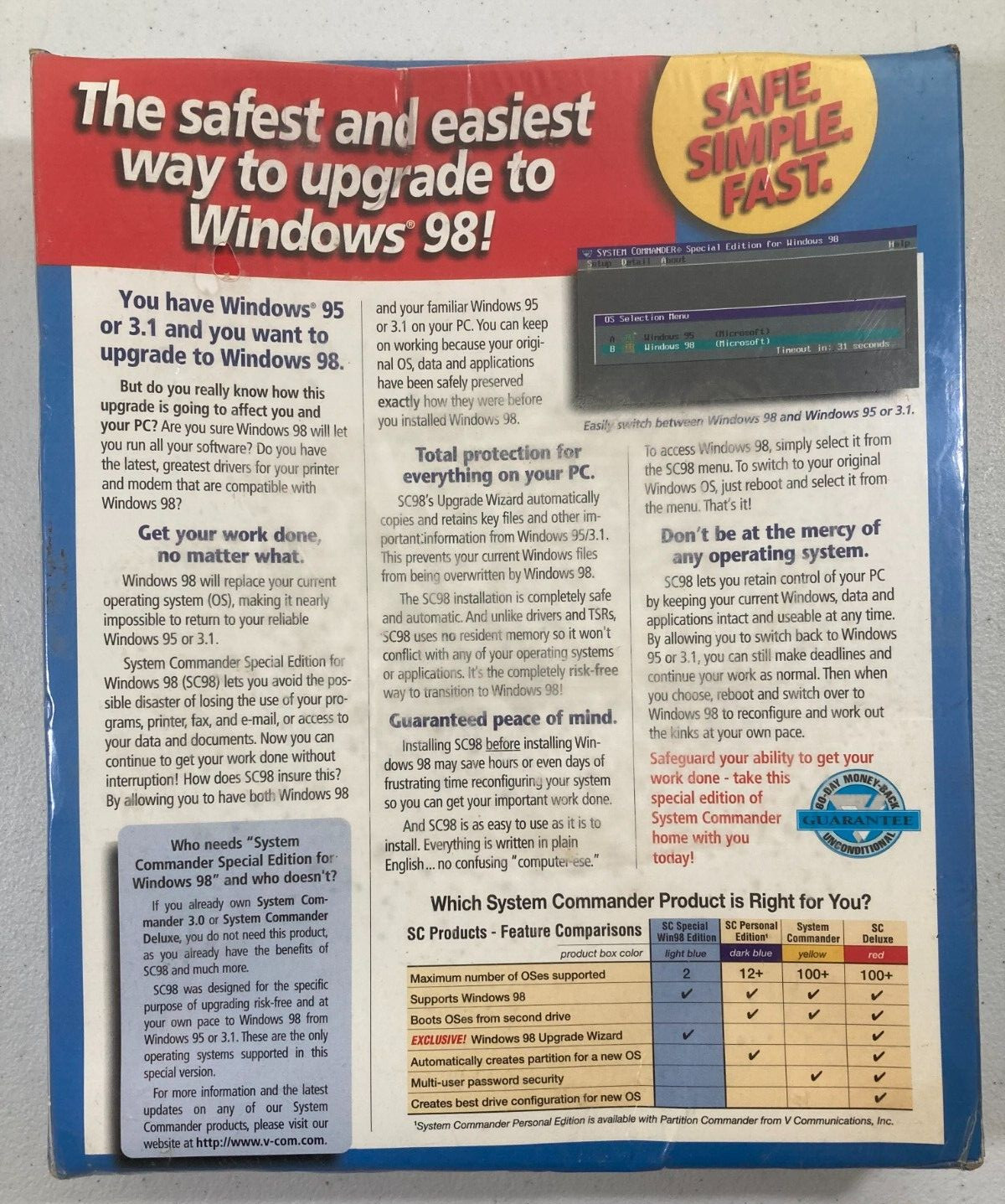 SYSTEM COMMANDER Special Edition for Windows 98 Upgrade from Win 95 3.1 NEW NOS