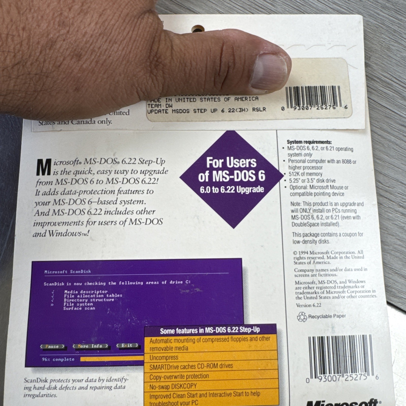 Microsoft MS-DOS Step-Up 6.0 to 6.2 High Density 3.5” Floppy Upgrade Disc Used