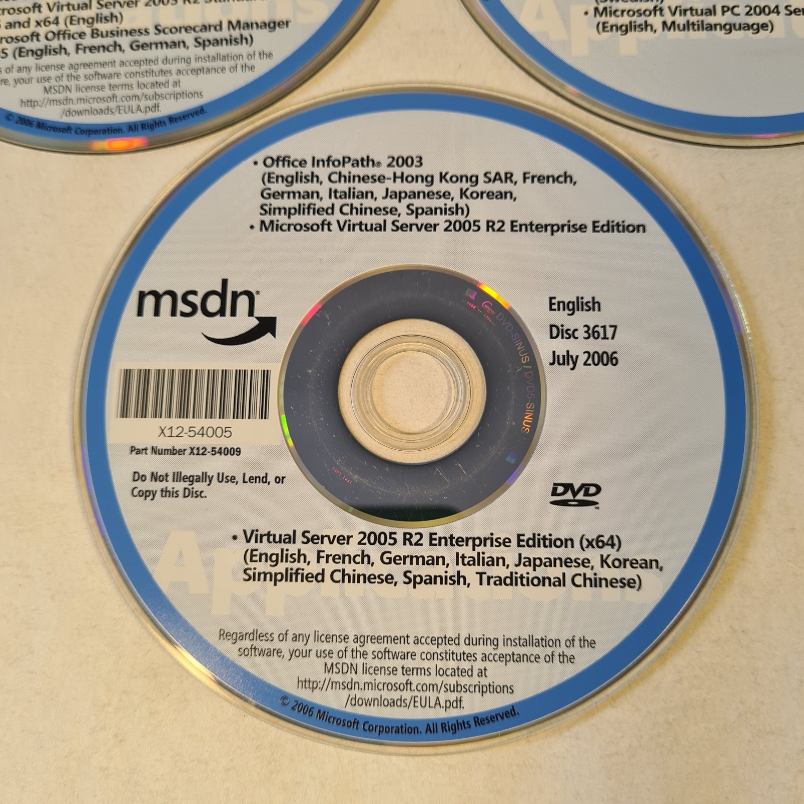 Microsoft MSDN Virtual Server 2005 R2 Enterprise Standard Virtual PC 2004 Discs