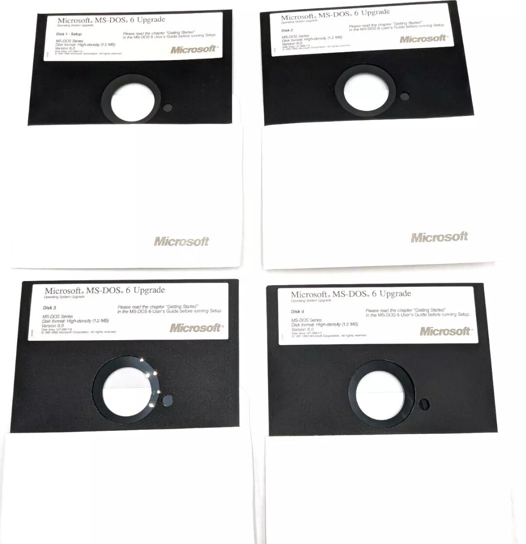 Microsoft MS-DOS 6 Operating System Upgrade 5.25″ HD 1.2 MB Floppy Disks