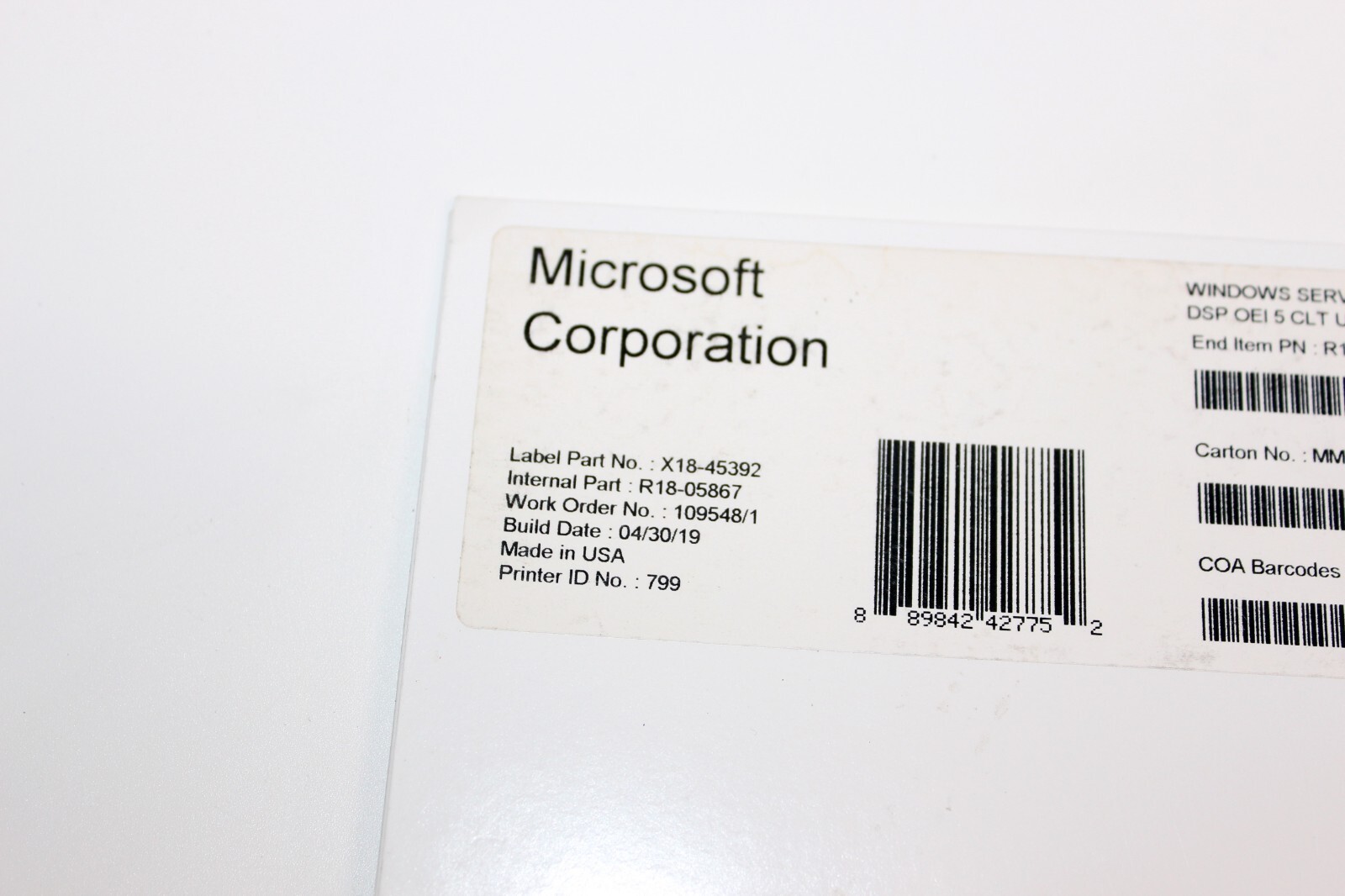 Windows Server CAL 2019, R18-05867 MICROSOFT SERVER 2019 5 USER CAL LICENSE
