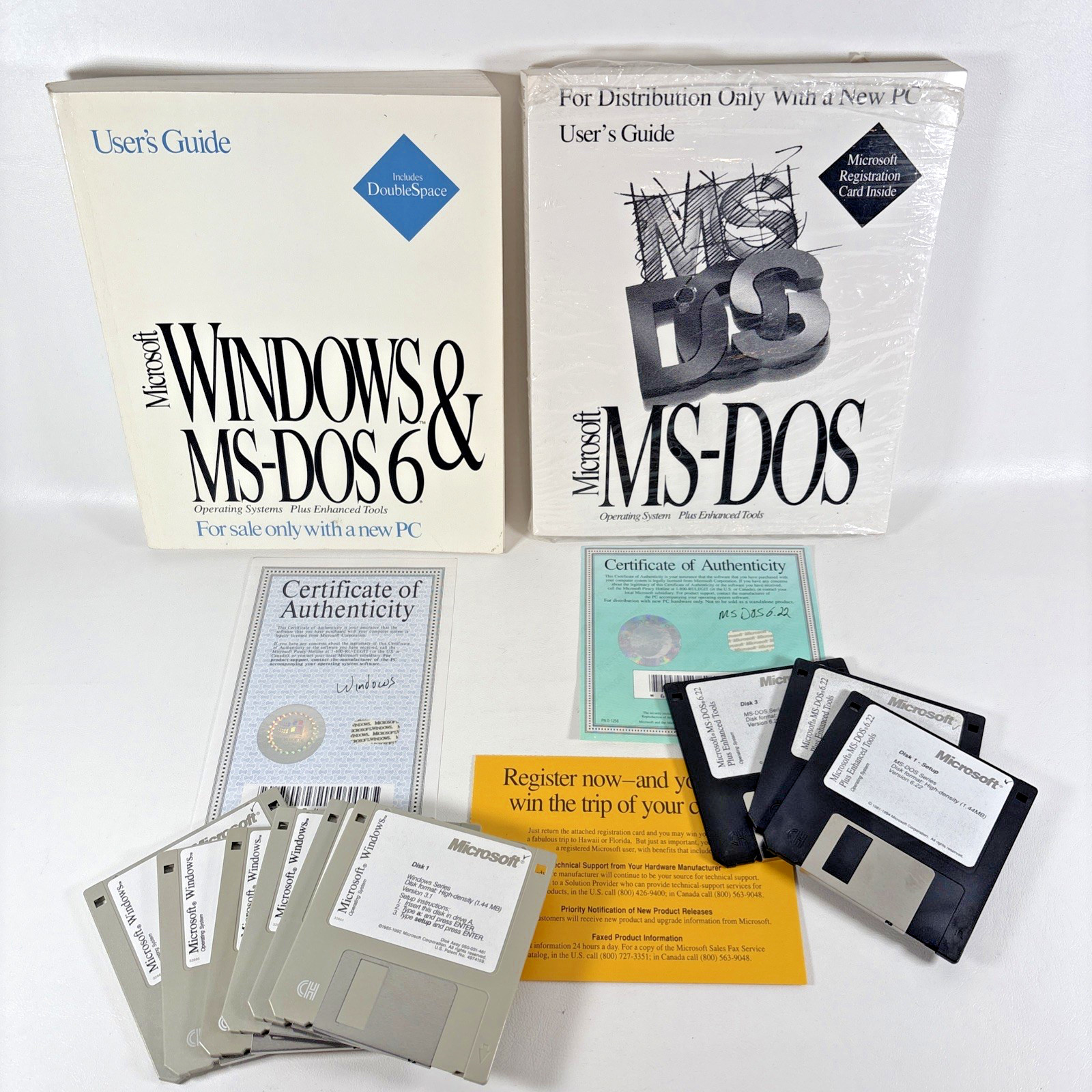 Windows 3.1 & MS-DOS 6.22 User Guides w/DISKS & Certificates of Authenticity