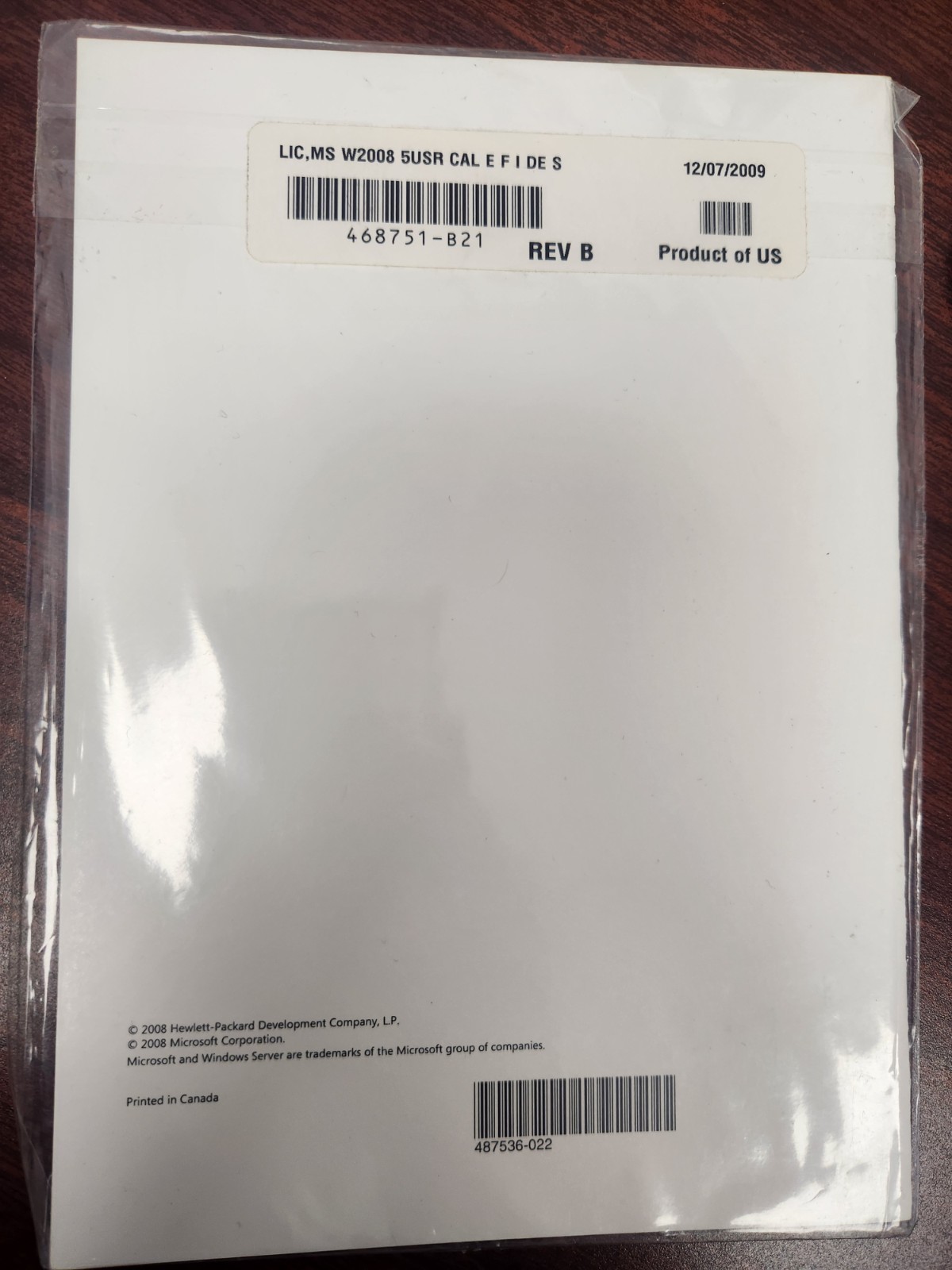 Windows Server 2008 5 User CAL License 468751-B21 R18-02503 Client Access Key