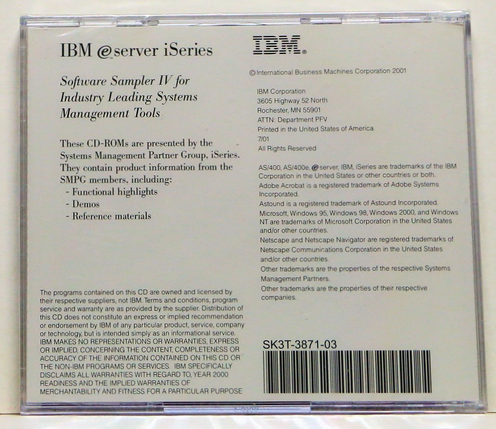 SK3T-3871-03 IBM Software Sampler IV System Management Tools 2-CD 2001 SEALED!