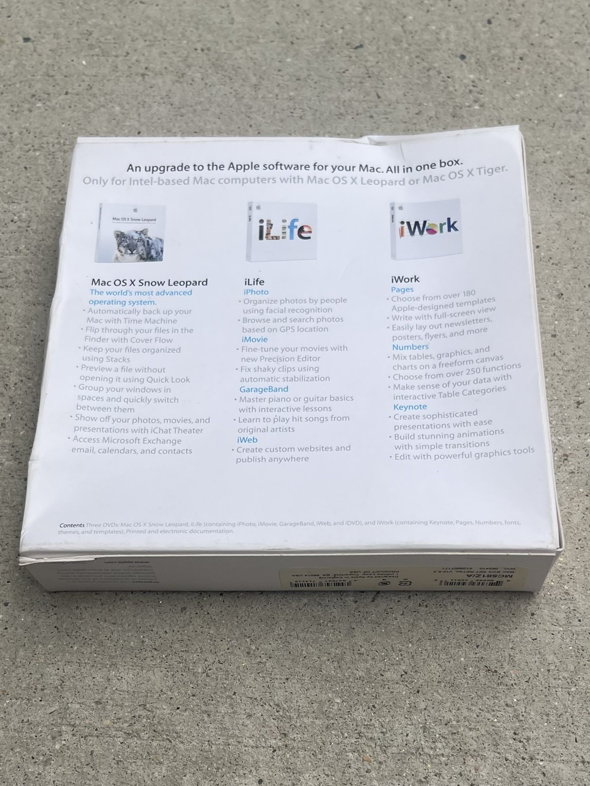 Apple Mac Box Set Includes Mac OS X Snow Leopard iLife 09 iWork 09 MC209Z/A 