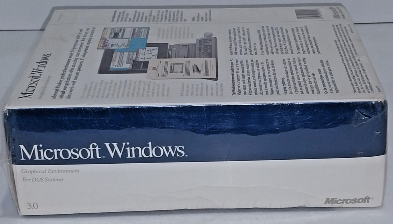 New Sealed Microsoft Windows 3.0 For DOS Systems, 3.5″ (720K) Disk Version, 1990