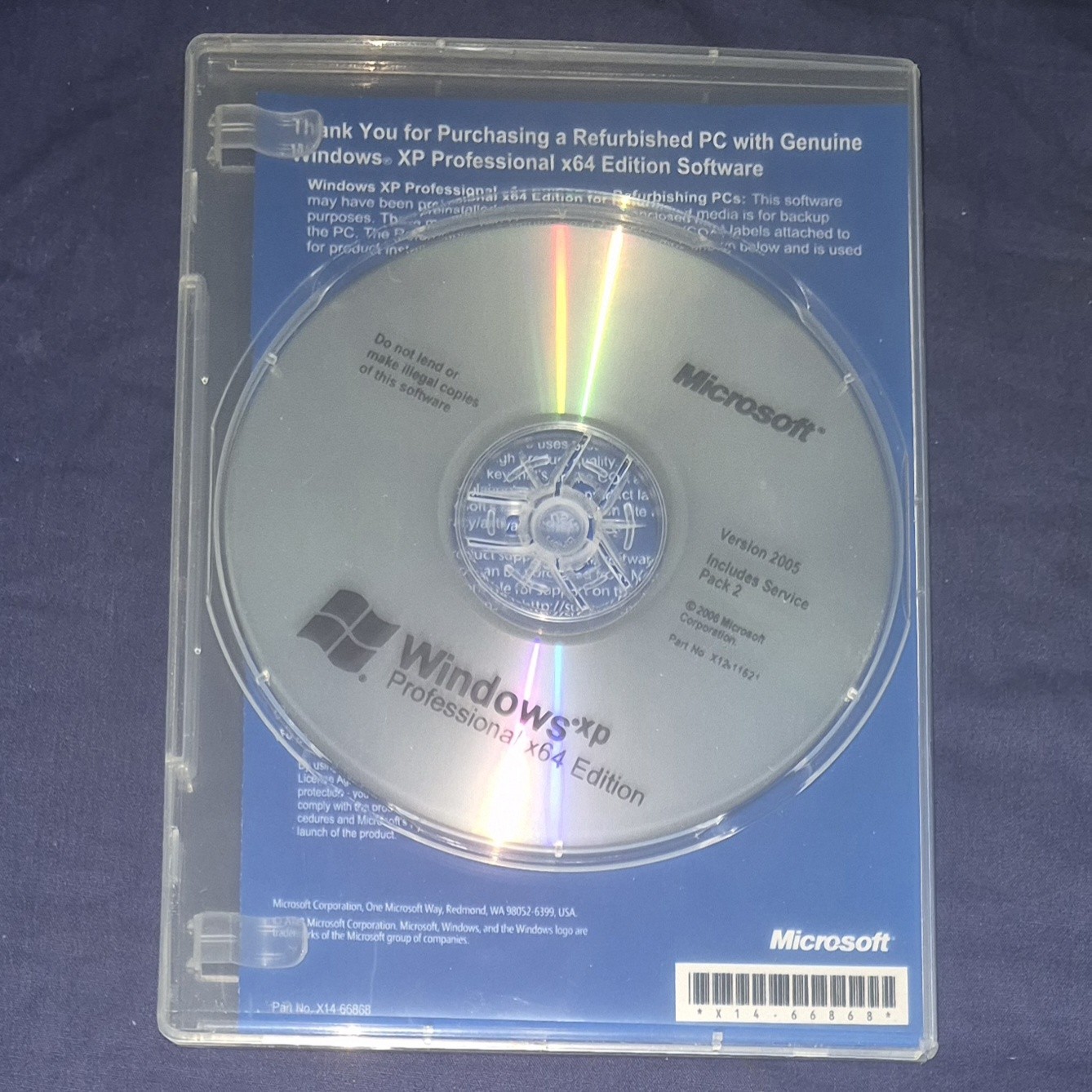 NEW Windows XP Professional x64 Edition 64-bit SP2 CD Disc & Product Key on COA