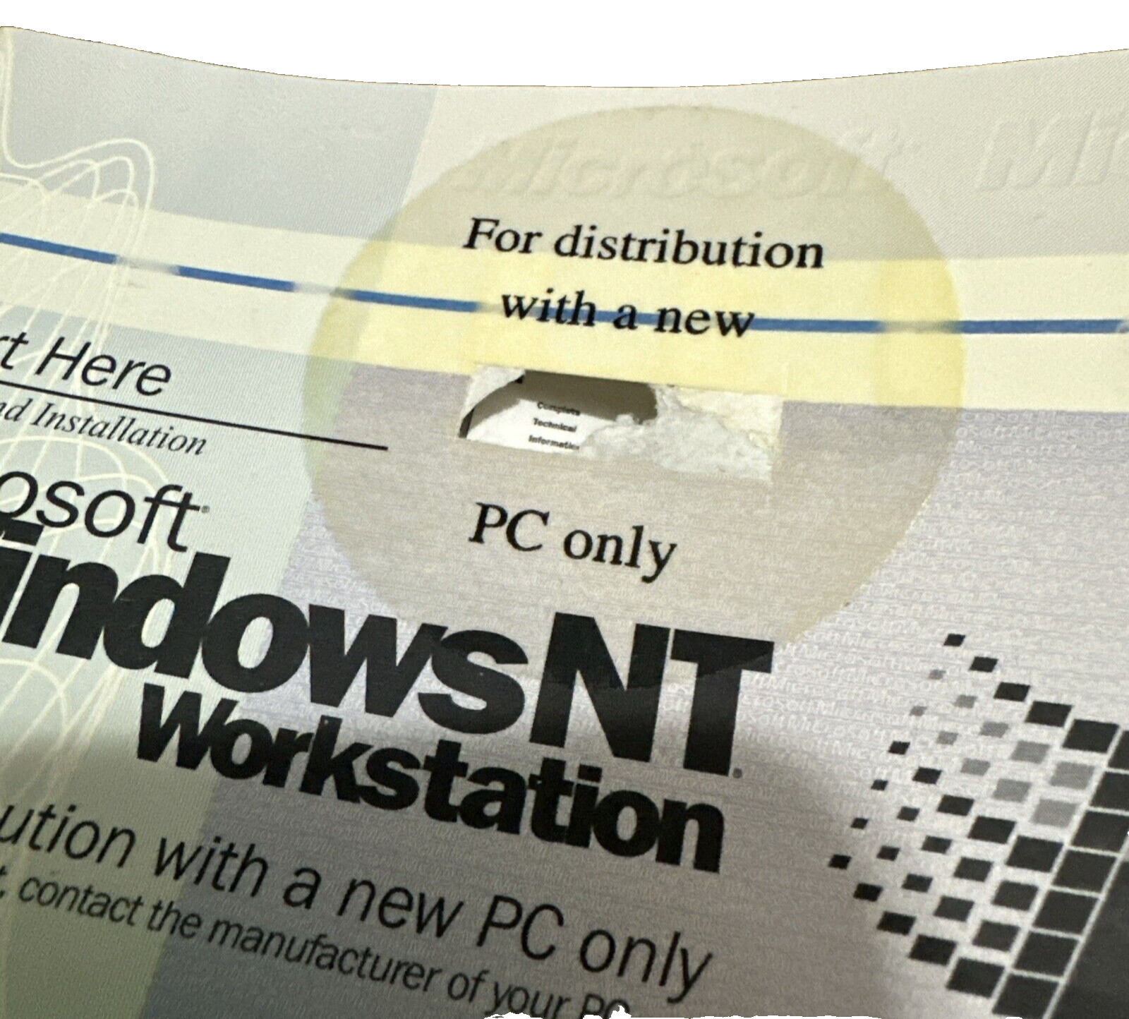 Microsoft NT Workstation Manual For Digital PC Only License Key Certificate 2