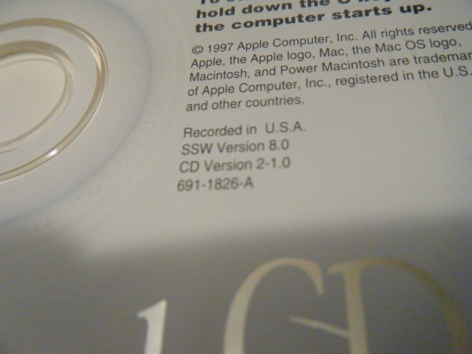 Apple Macintosh CD Power Mac G3 OS. SSW version 8.0. CD 2.1.0. 691-1326-A