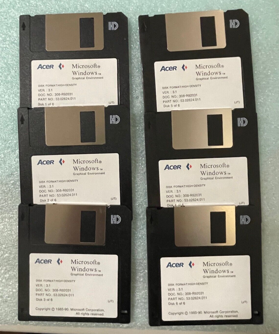 VINTAGE OPENED ACER OEM MICROSOFT WINDOWS 3.1 – SIX 1.44MB DISC SET RM4-SW2