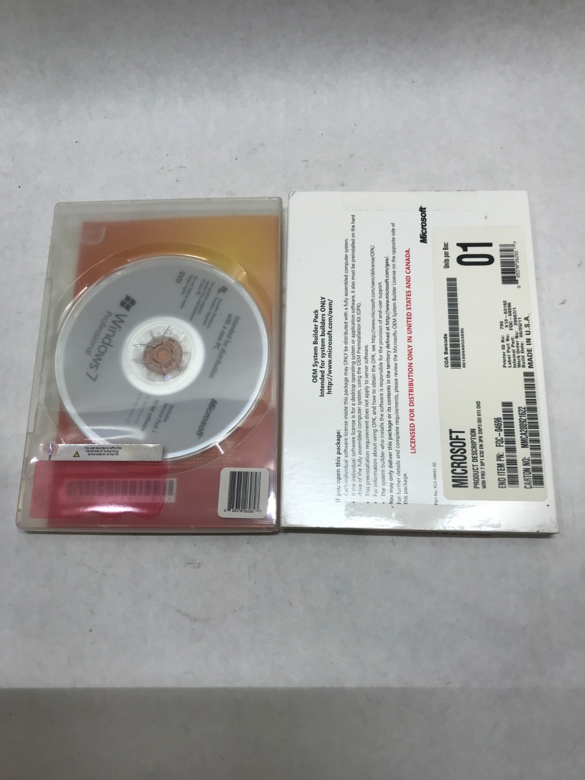 Microsoft Windows 7 Professional SP1 X32 OEM System Builder Pack DVD NO KEY – DW