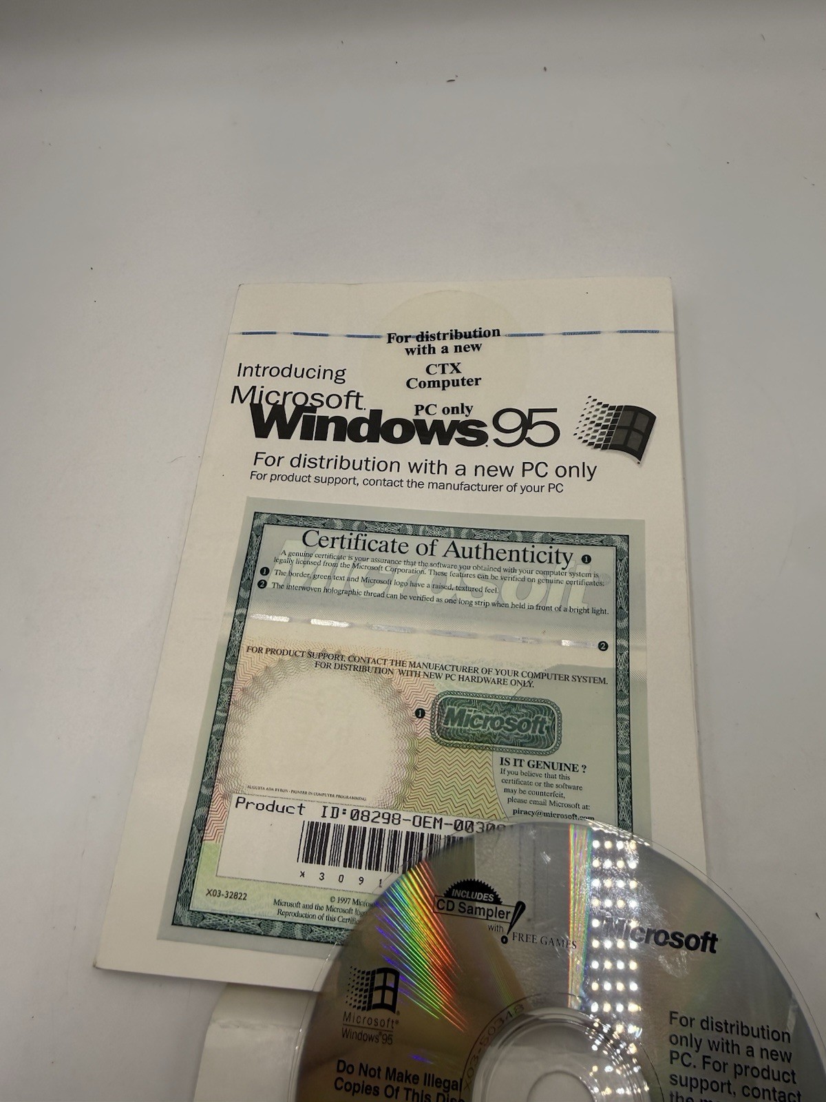 Genuine Windows 95 OEM CD-ROM English with Certificate of Authenticity