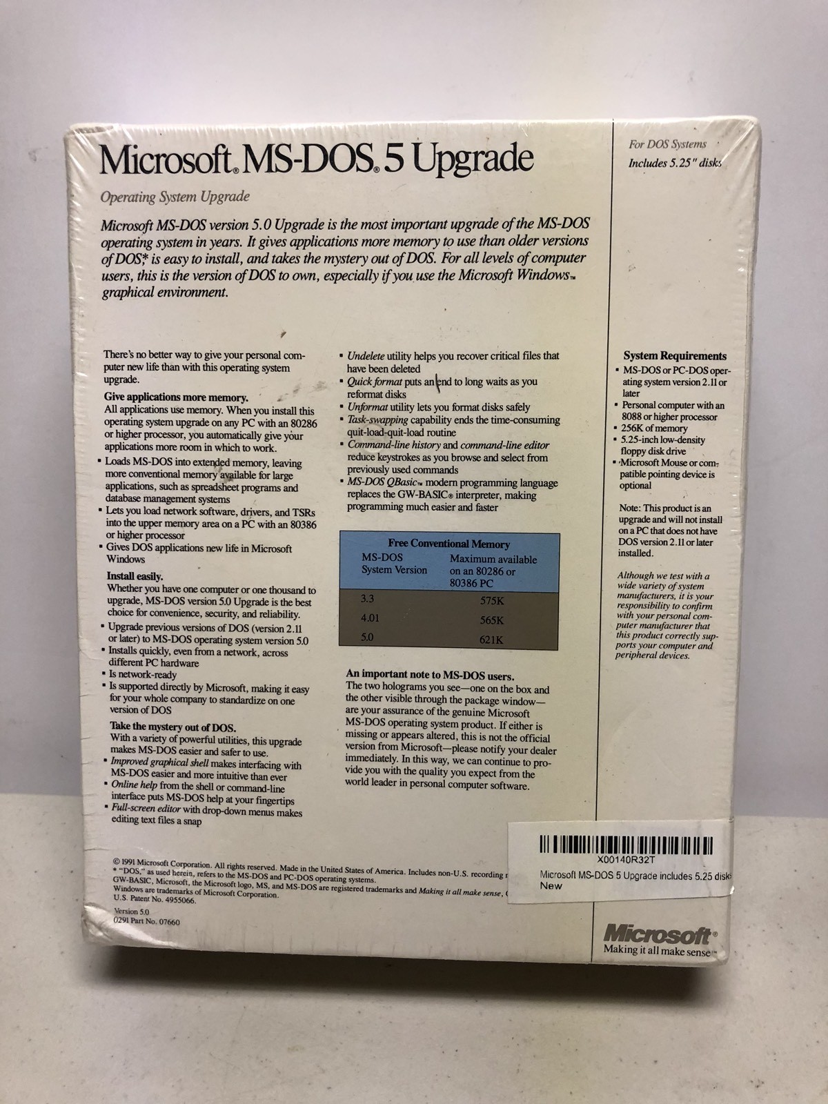 Microsoft MS-DOS 5 Upgrade PC 5.25″ Floppy Factory Sealed Software