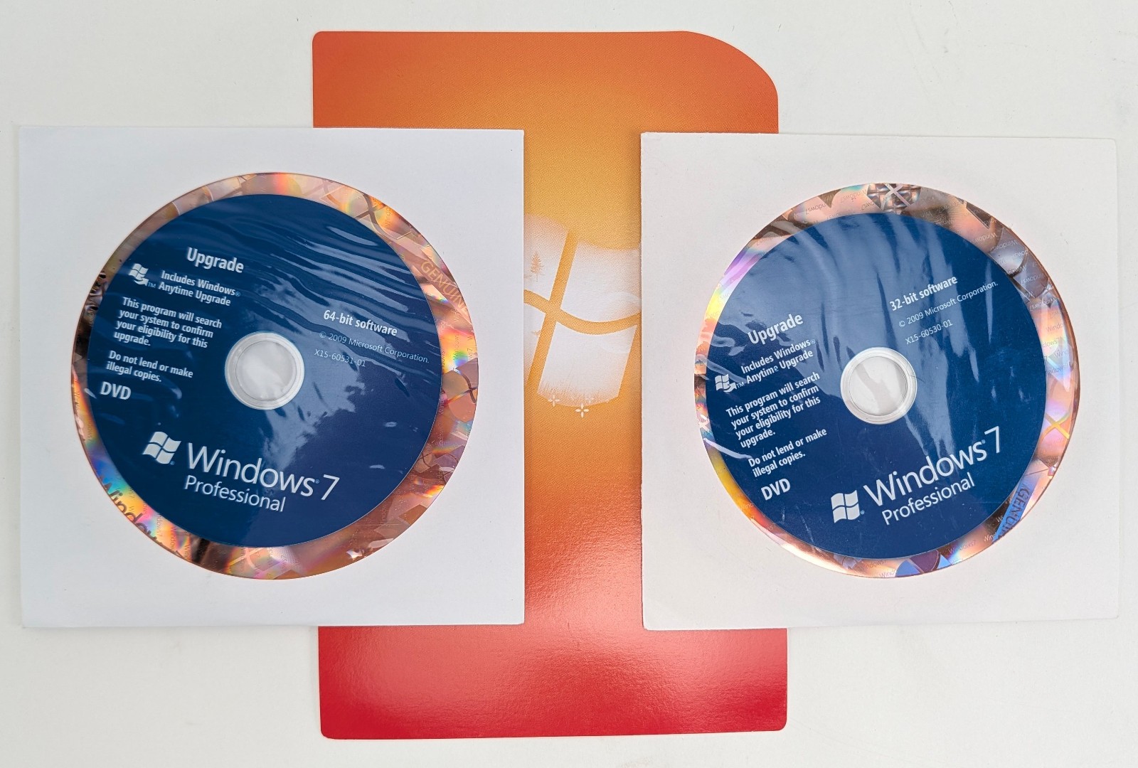 Microsoft Windows 7 Professional Pro Upgrade 32 / 64 Bit DVD & Activation Key