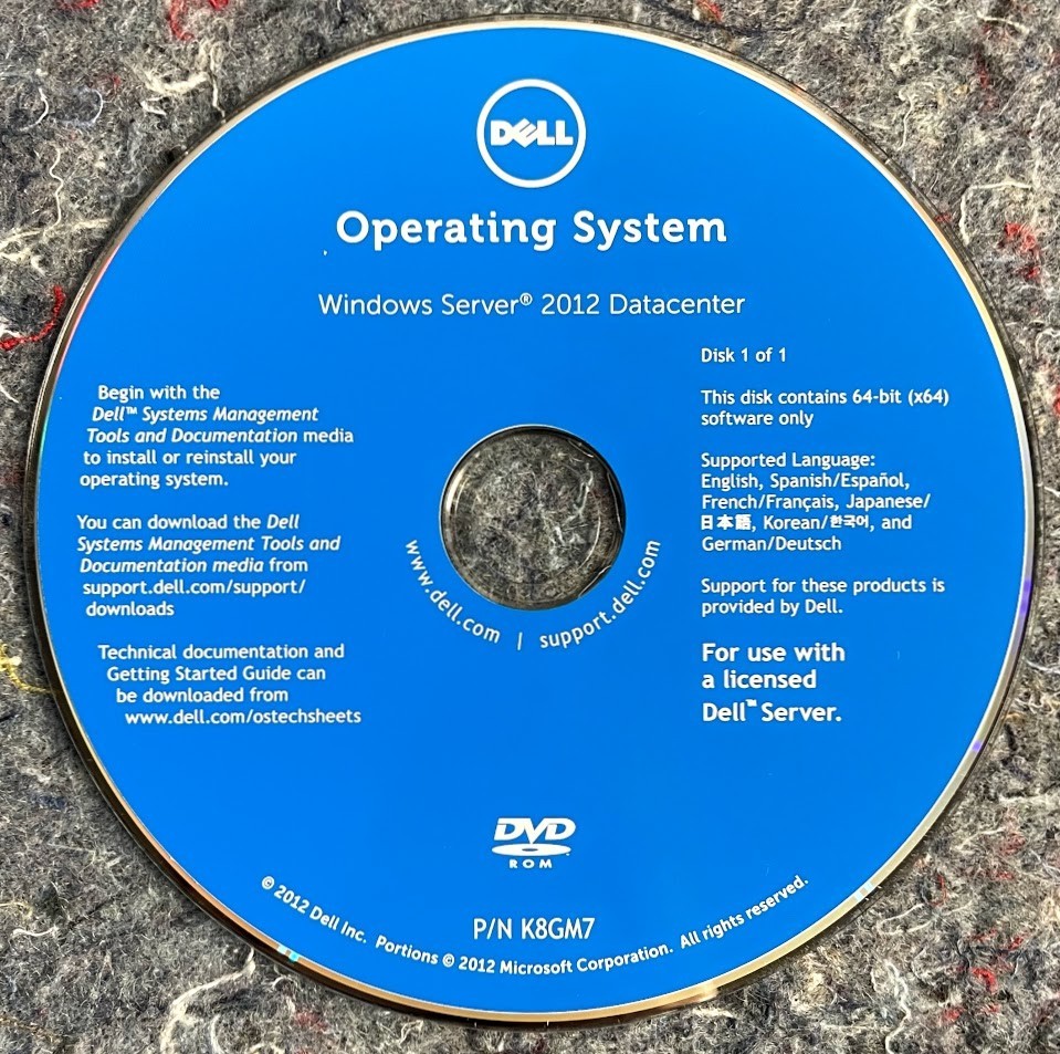 Dell / Microsoft Windows Server 2012 Datacenter DVD Installation Media / 39X5D