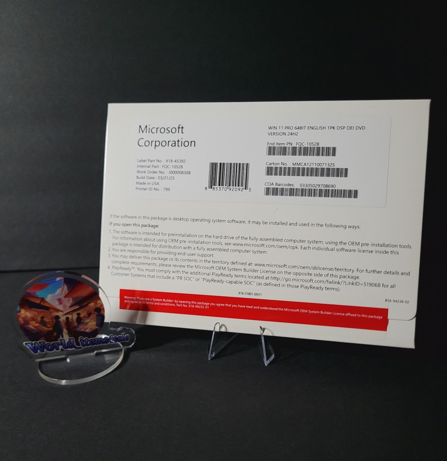 MS Win 11 Pro 64 Bit DVD and Product Key