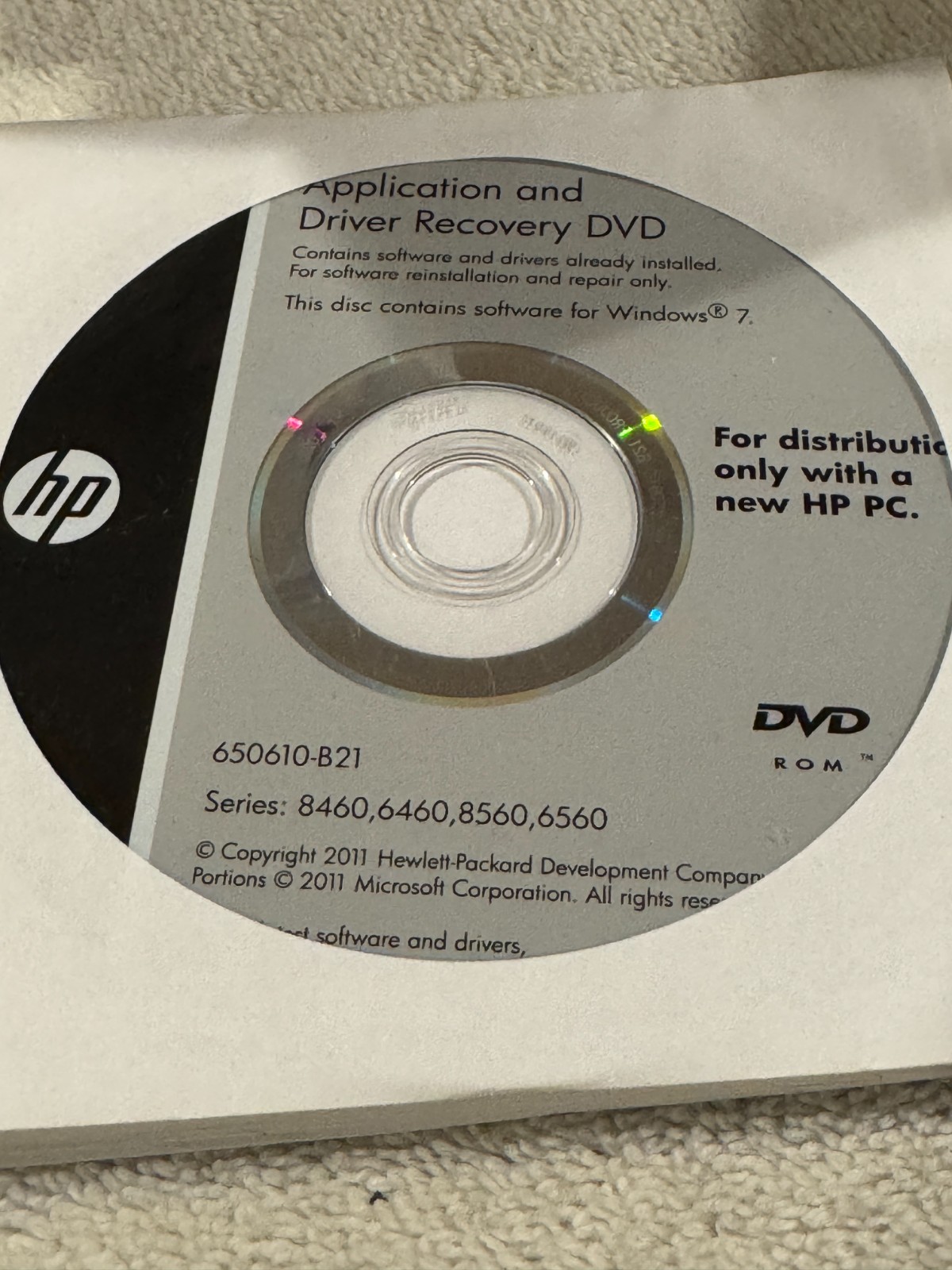 HP Driver Recovery Windows 7 Series 8460,6460,8560,6560 – SEALED!!!