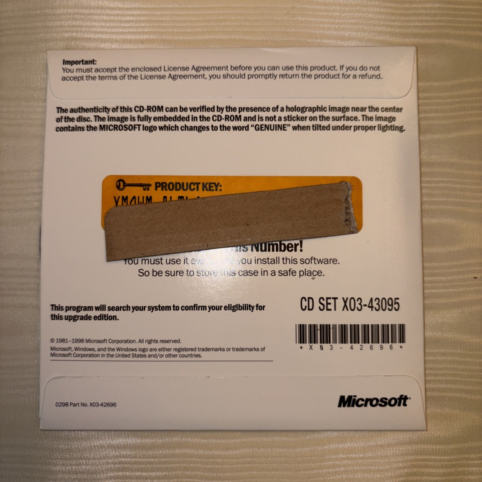 Microsoft Windows 98 Upgrade CD w/Product Key