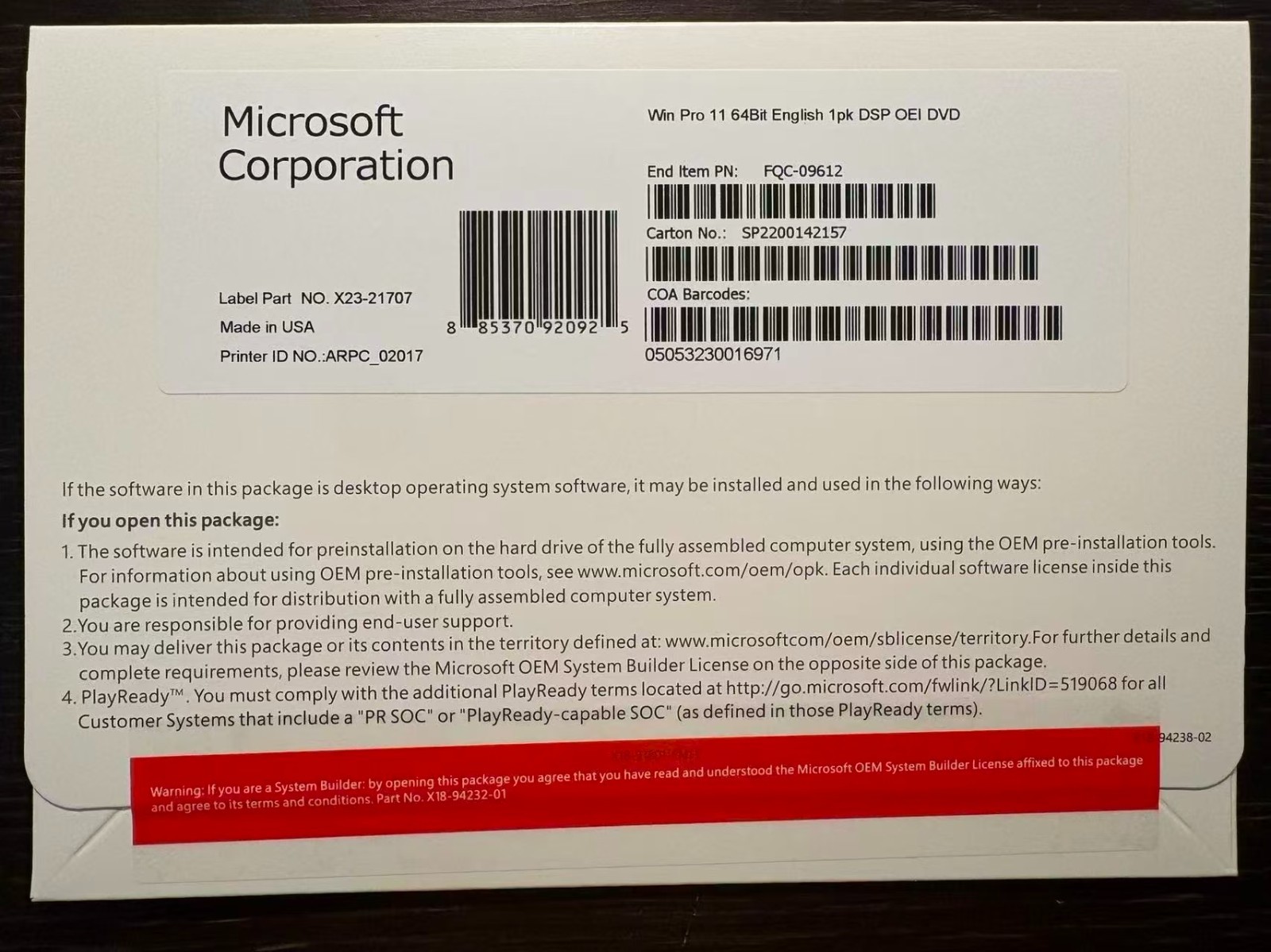 Microsoft Windows 11 pro 64 bit DVD and KEY freeshipping