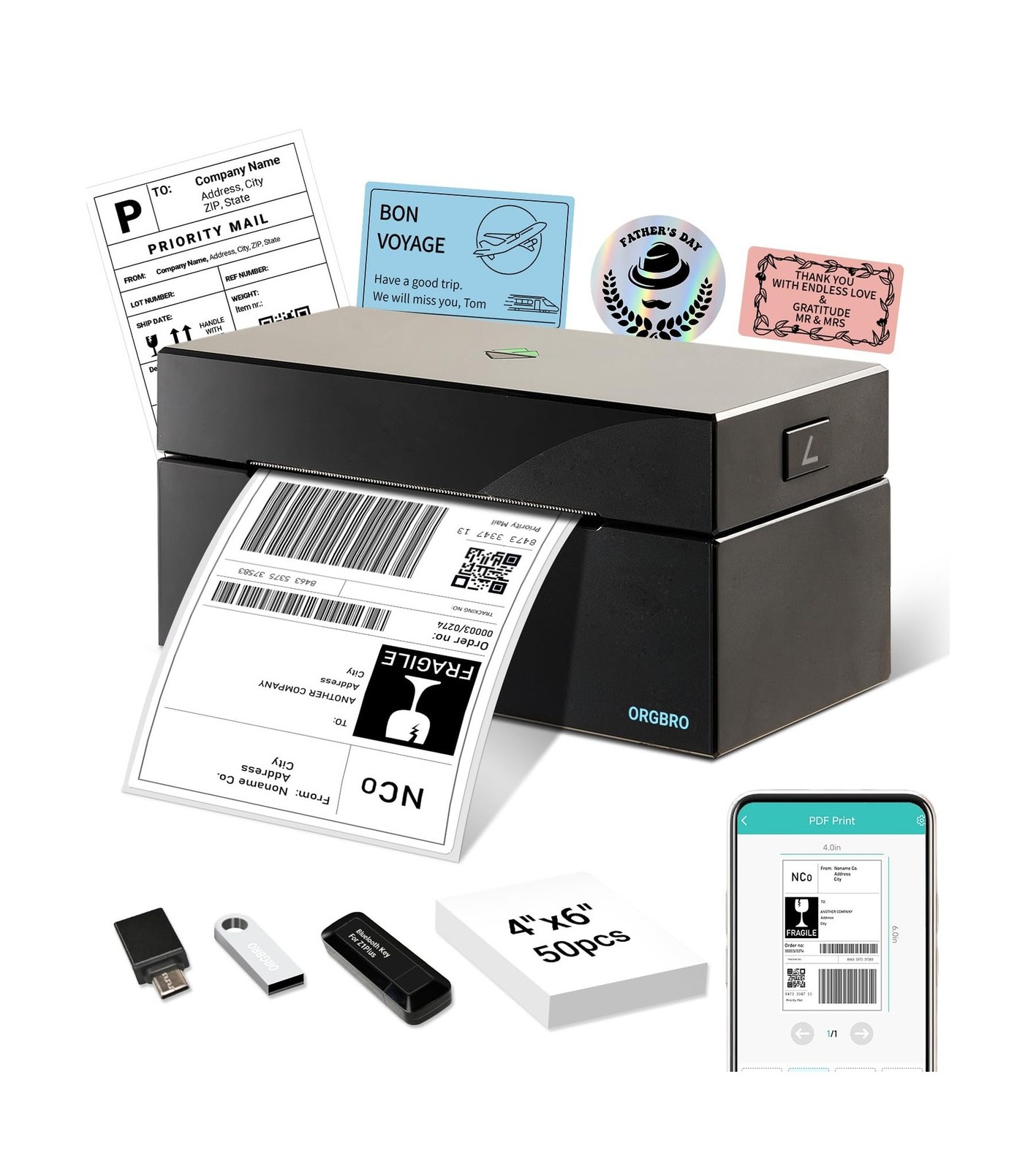 ORGBRO Bluetooth Thermal Shipping Label Printer, Z1-Plus Wirele… USA FAST SHIP