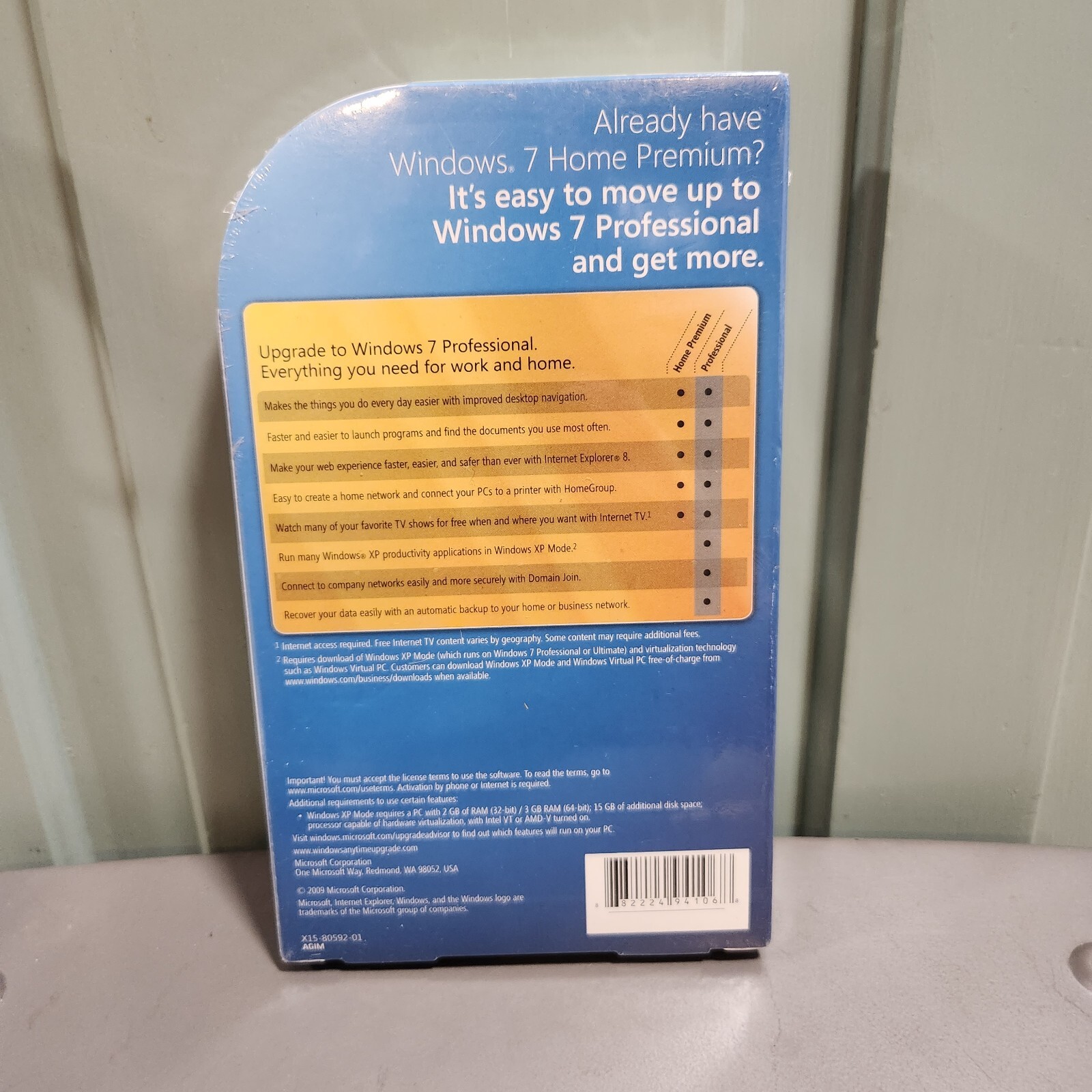 Microsoft Windows 7 Home Premium to Professional Anytime Upgrade PC NEW SEALED