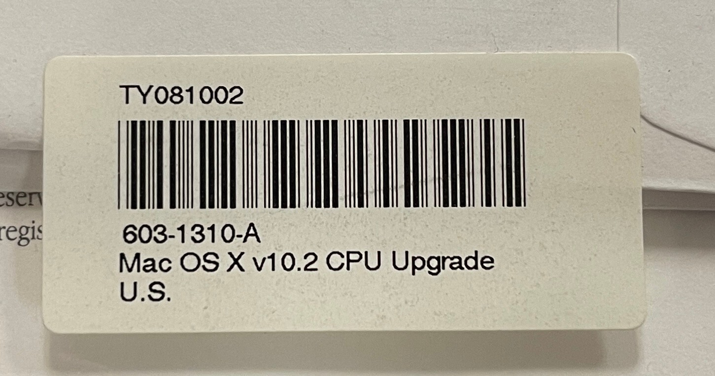 Apple Mac OSX v.10.2 (Jaguar) CPU Upgrade Pack 603-1310-A