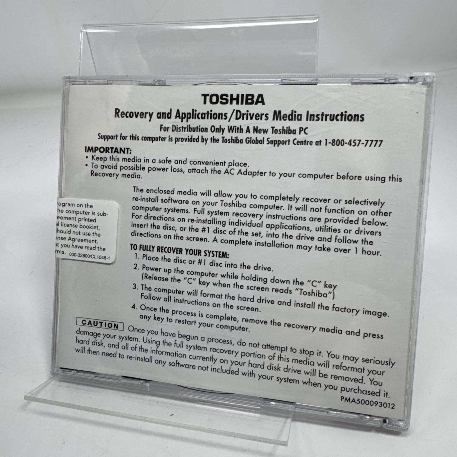 Toshiba Recovery + Applications Drivers DVD Satellite A130/a135 Series Disc NEW