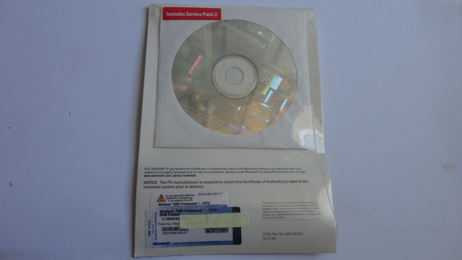 Microsoft Windows 2000 Professional W2K SP2 Sealed CD X06-31621 Brand New