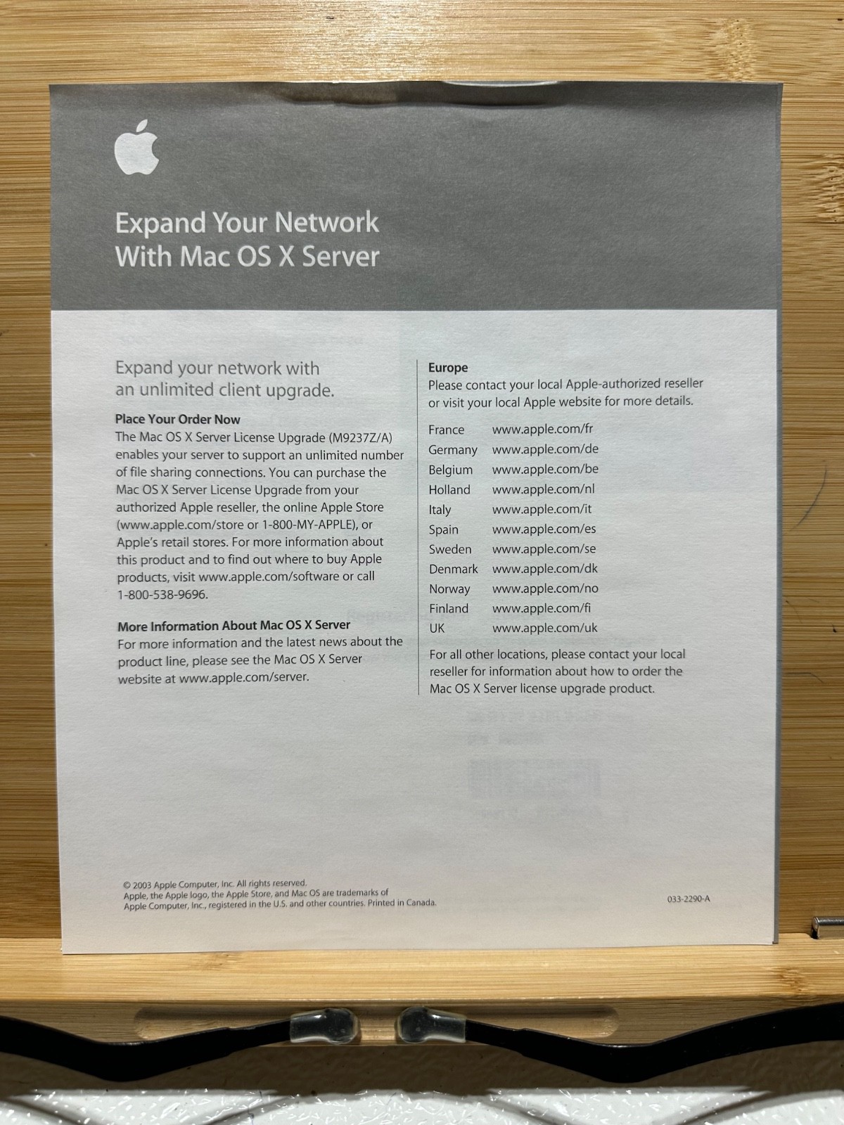 Apple Mac OS X Server 10.3 Panther Unlimited Clients, Activation Key M9236Z/A