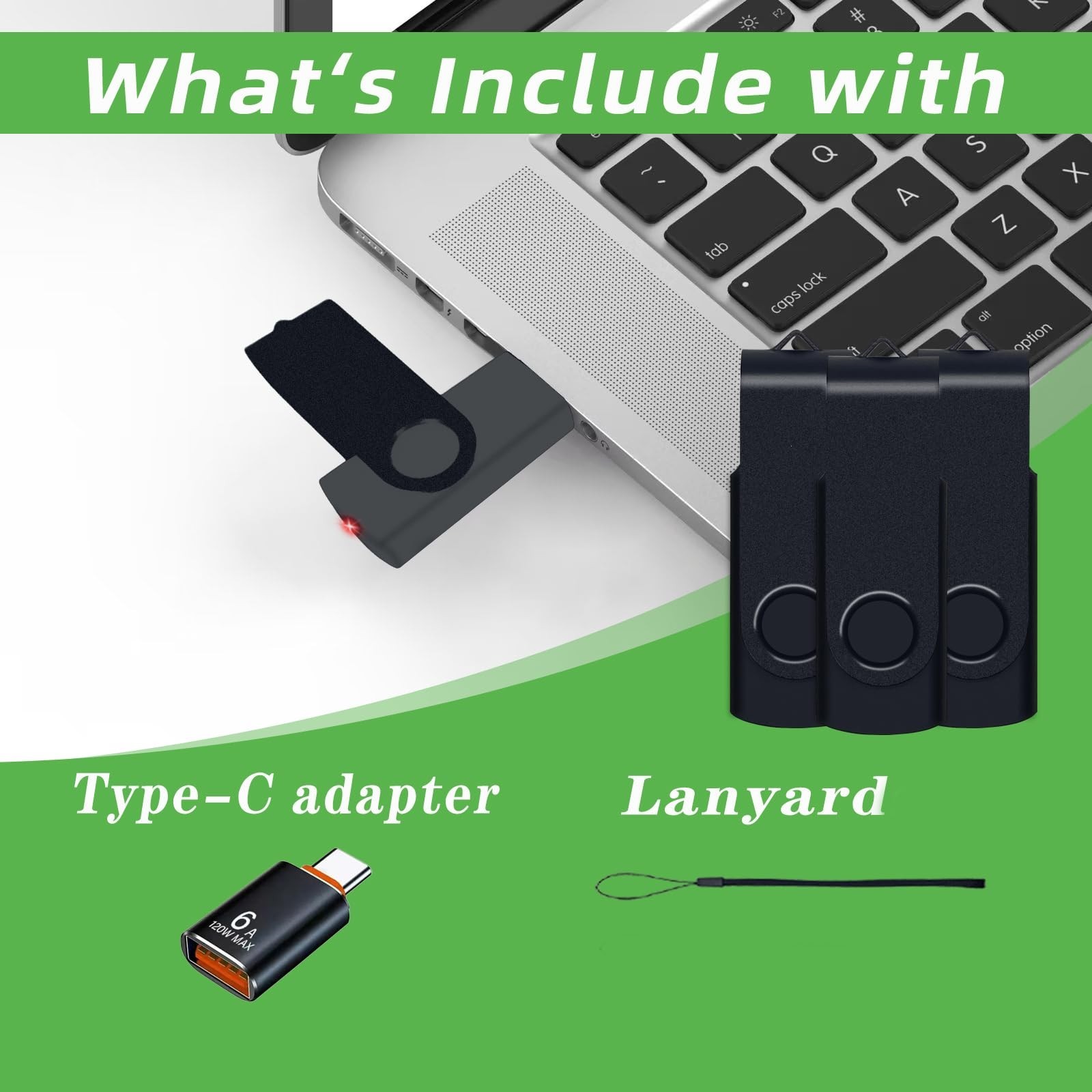 1PCS USB Flash Drive 4GB,1 Type – C Adapters,USB 2.0 Thumb USB Drives with 1 …