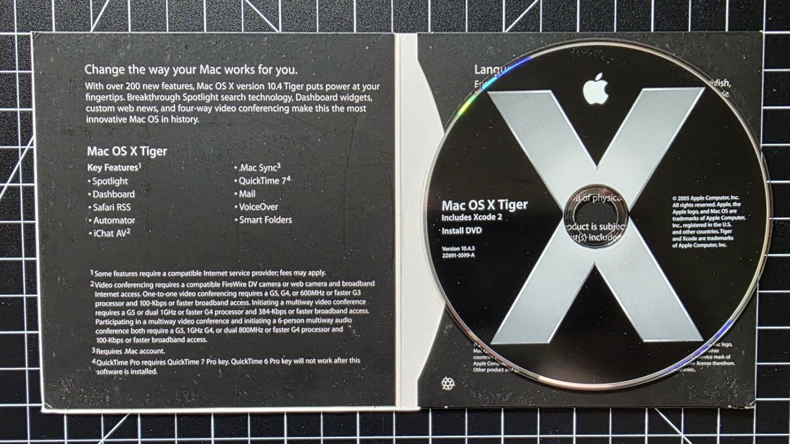 Vintage Apple Mac OS X Tiger 10.4.3 Install DVD Macintosh Software PowerPC