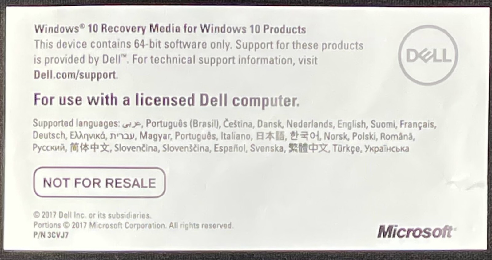 Dell / Microsoft Windows 10 – 64 Bit Recovery Thumb Drive Media / 8GB / 1V78M