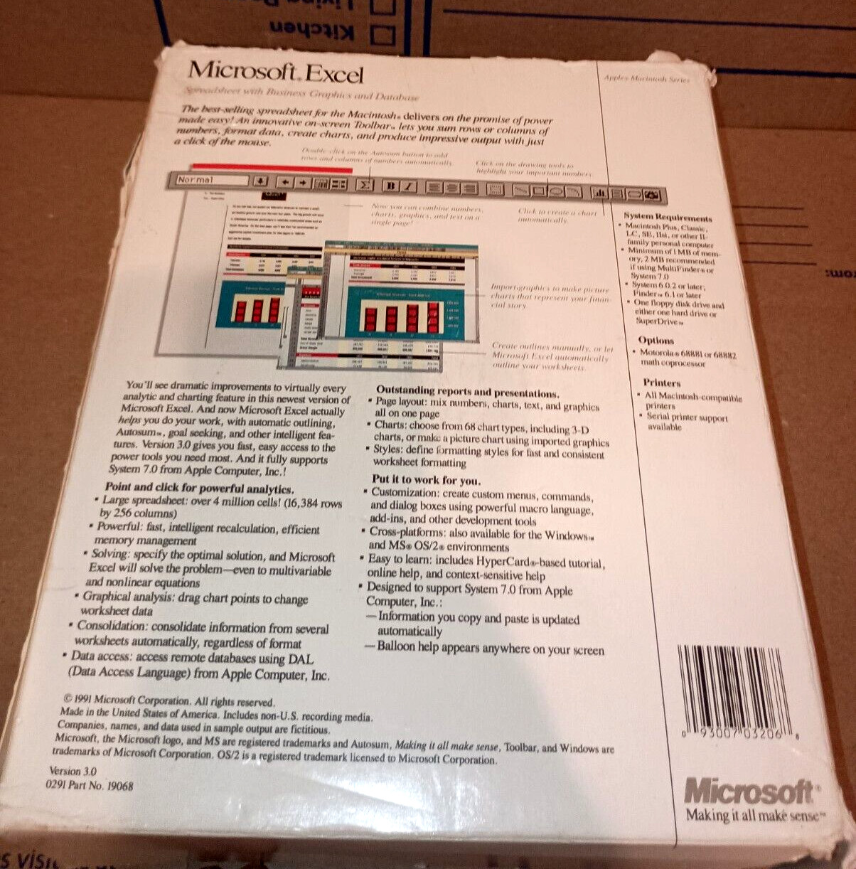 1991 Microsoft Excel for Apple MacIntosh All Manuals are Sealed Never Opened.