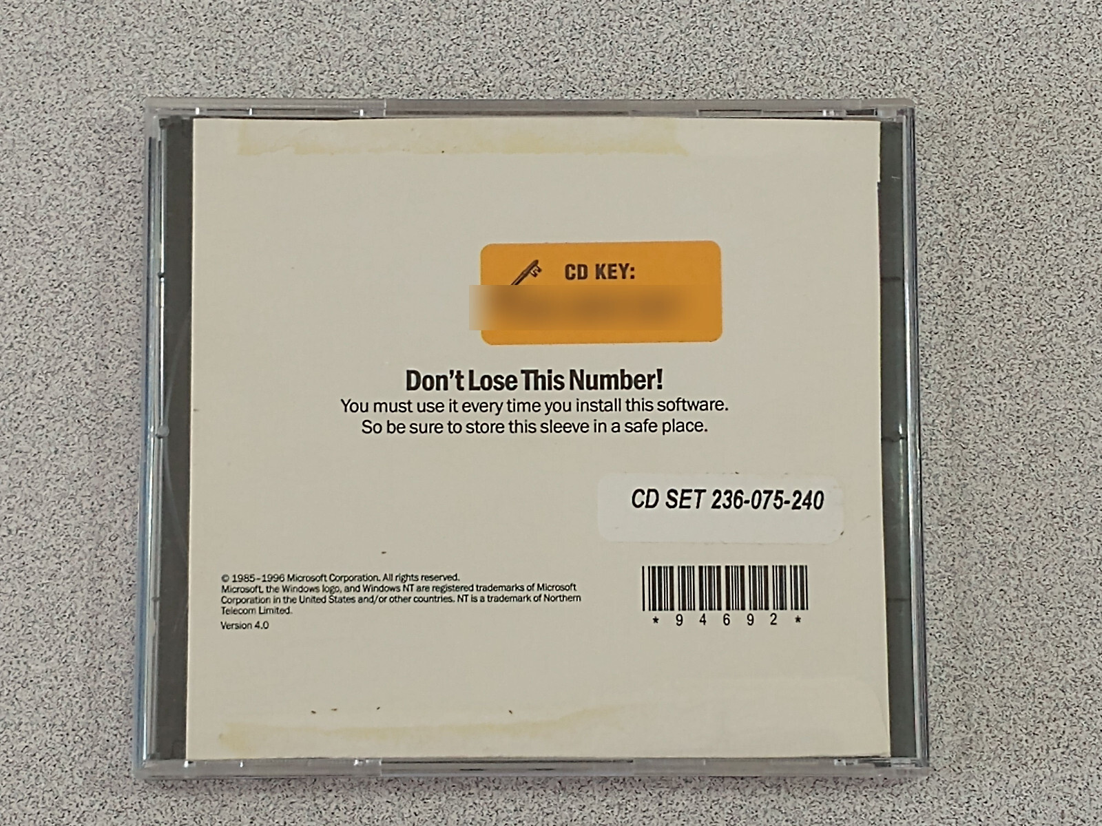 Microsoft Windows NT Workstation OS Version 4.0 CD with CD Key