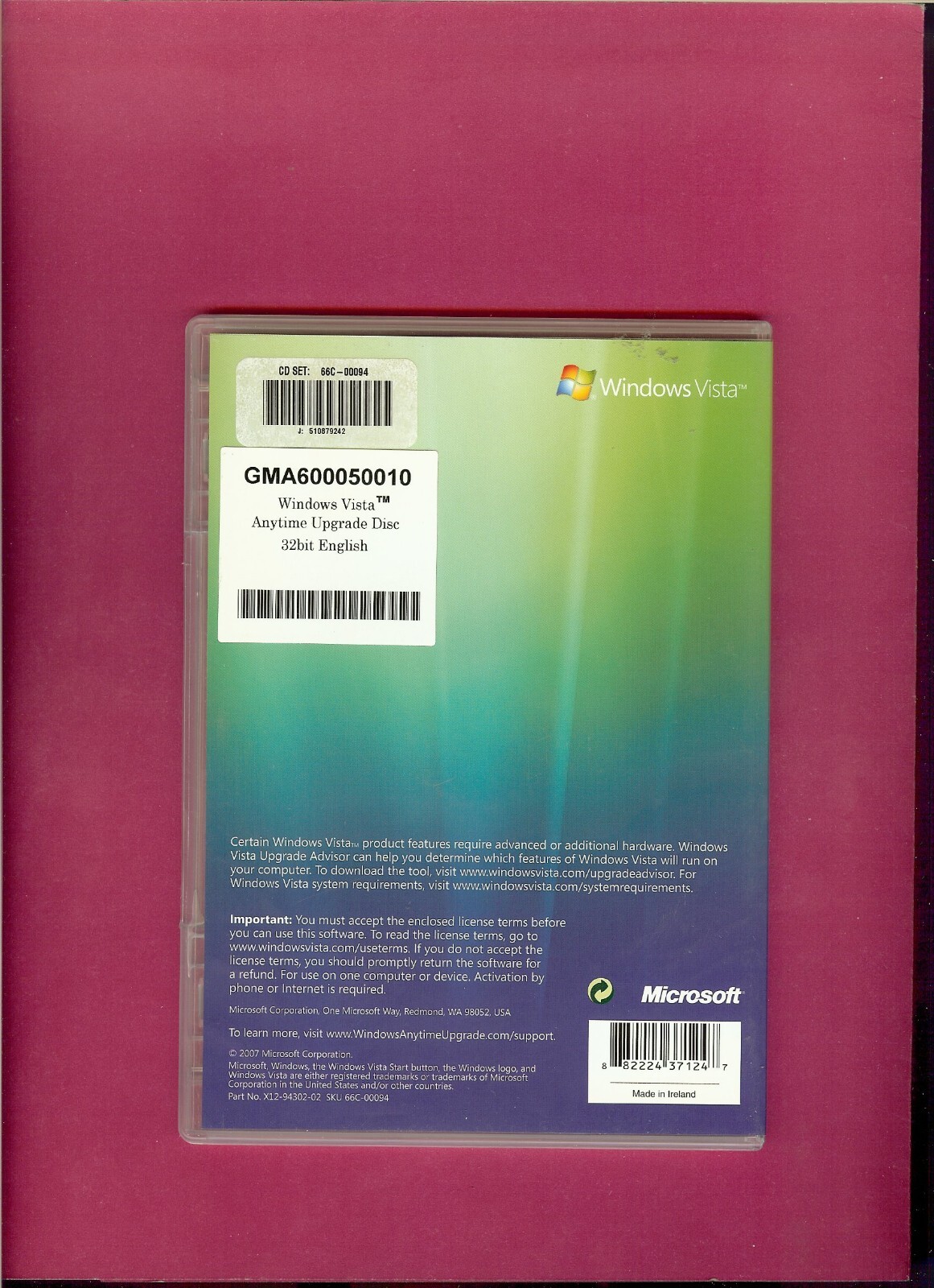 Microsoft Windows Vista Experience Anytime Upgrade DVD-ROM Disc 32-bit English