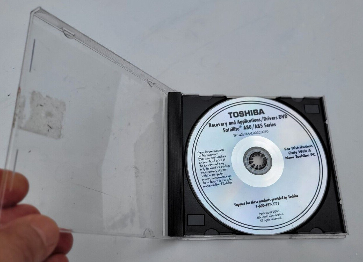 Toshiba Recovery and Applications Drivers DVD Satellite A80 A 85 Series