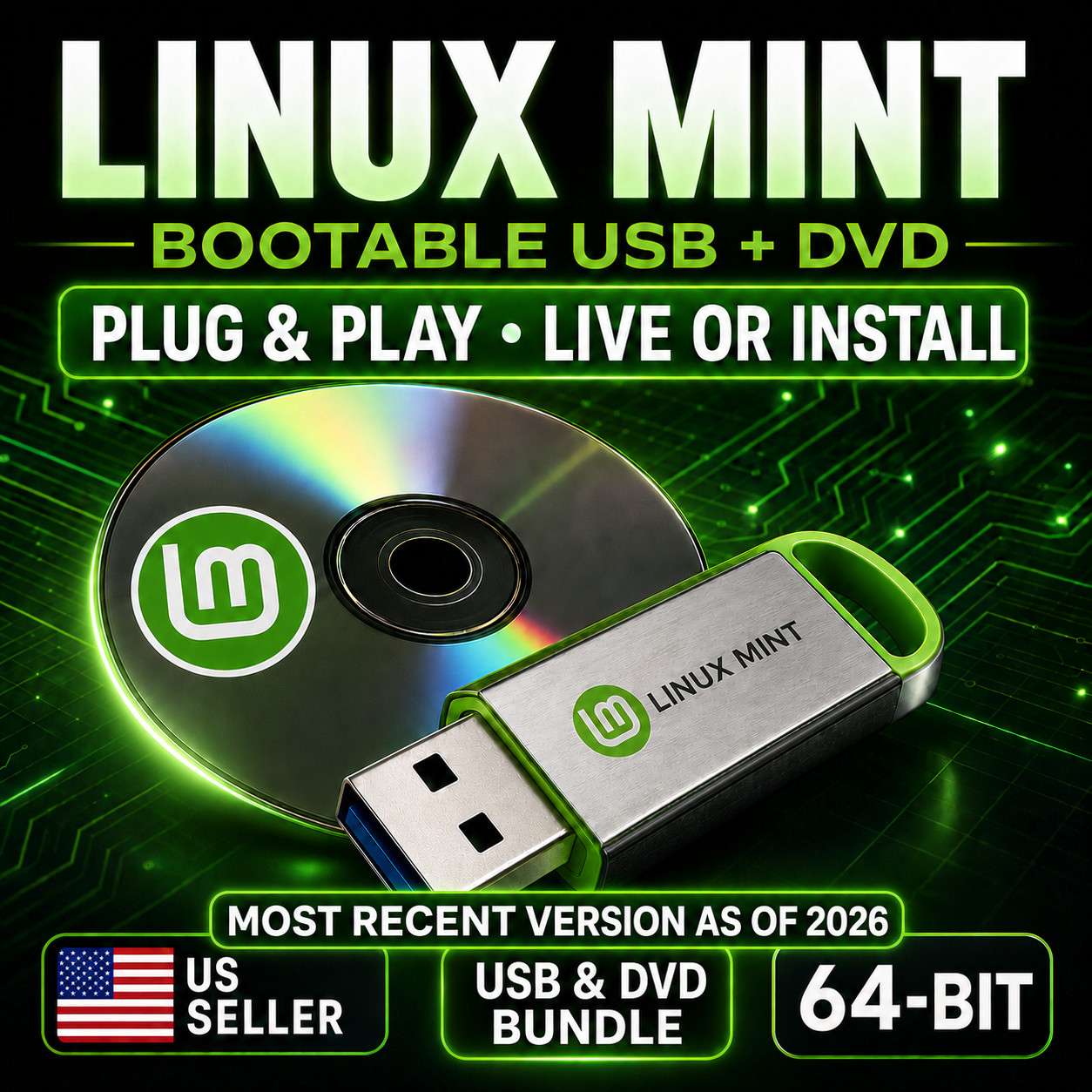Linux Mint Zena (64-Bit) Cinnamon Bootable USB Flash Drive Live + Install