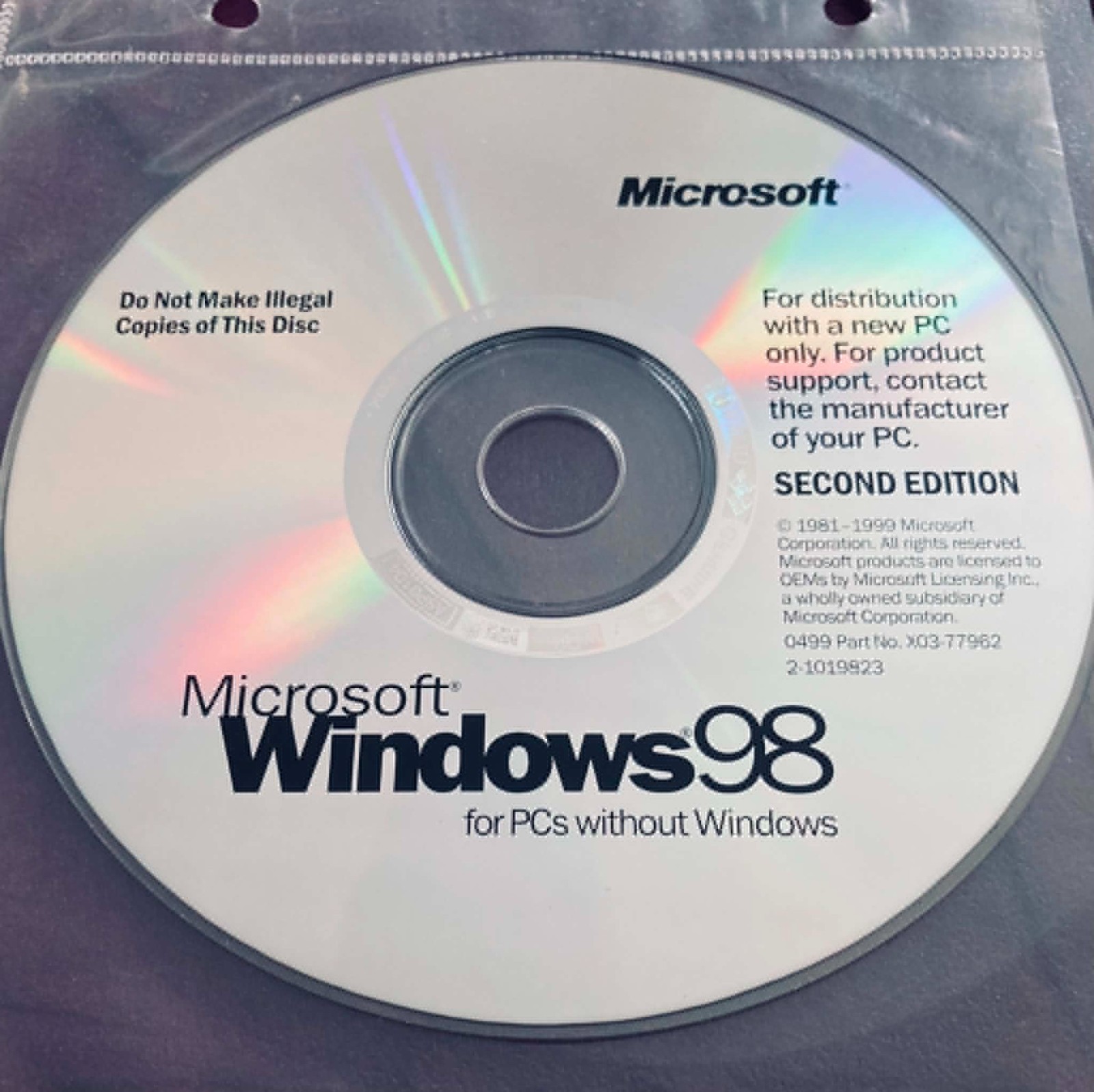 Microsoft Windows 98 Second 2nd Edition Full Install CD-ROM+COA Key & User Guide