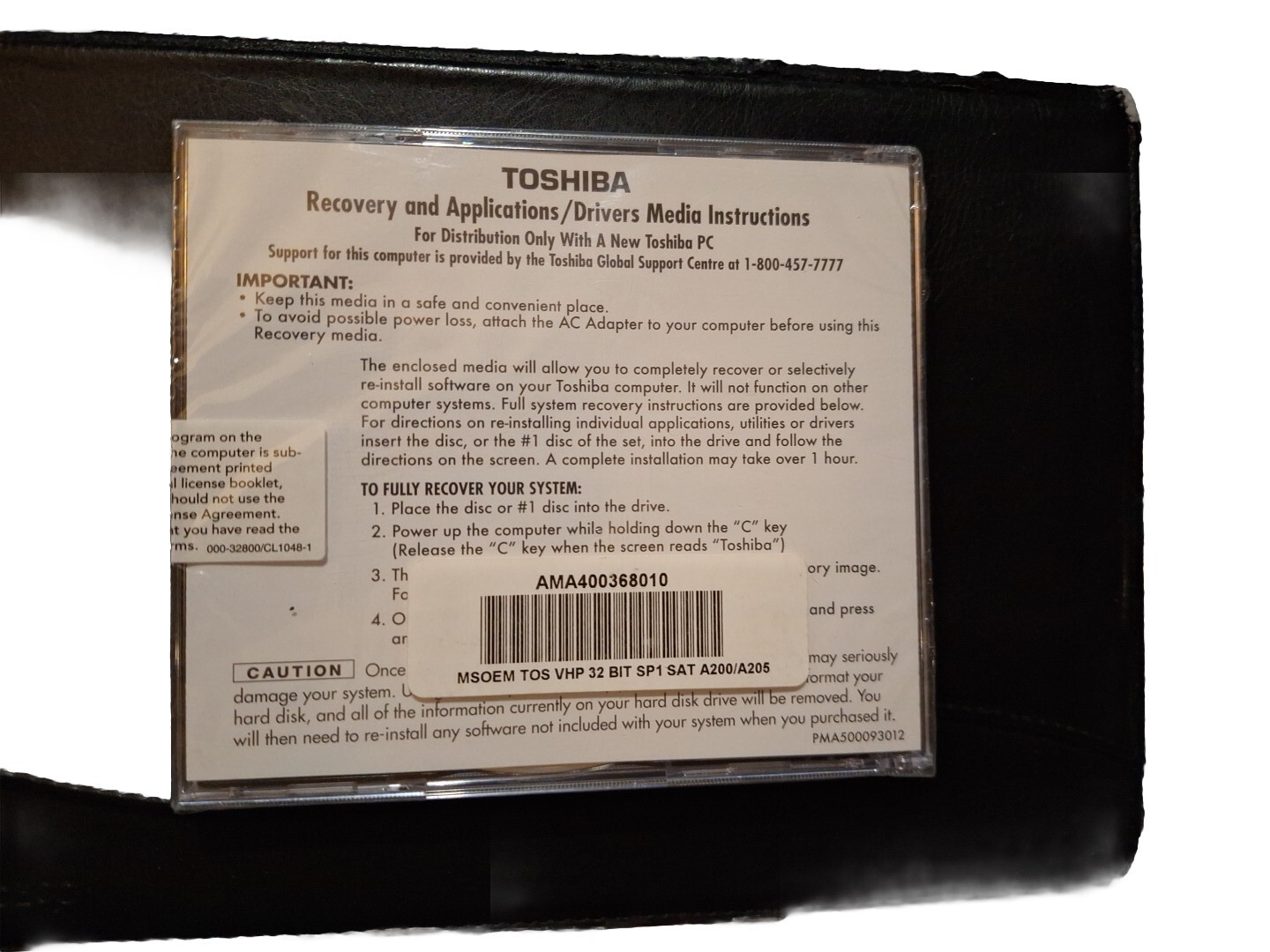 Toshiba Recovery and Applications Drivers DVD Satellite A200 Sealed NEW FACTORY