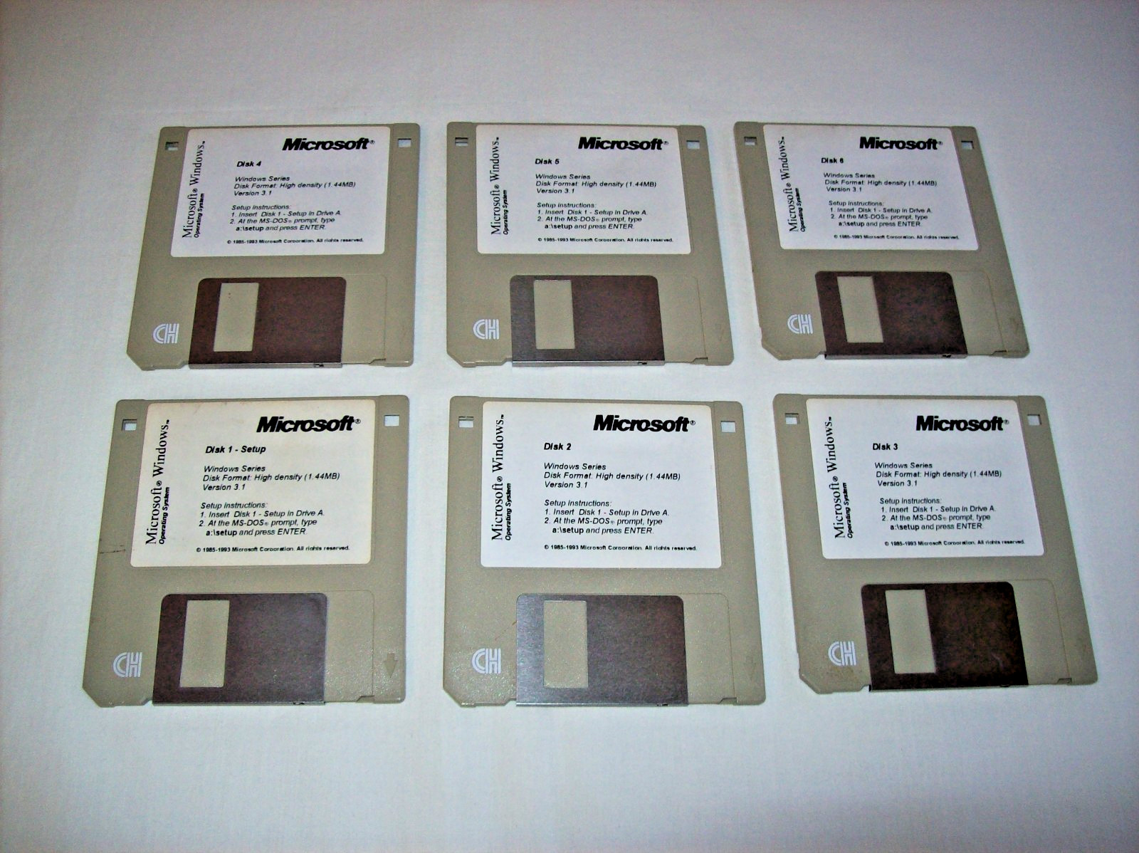 Microsoft Windows Version 3.1 Operating System Six 3.5″ Floppy Disks 1993 VTG