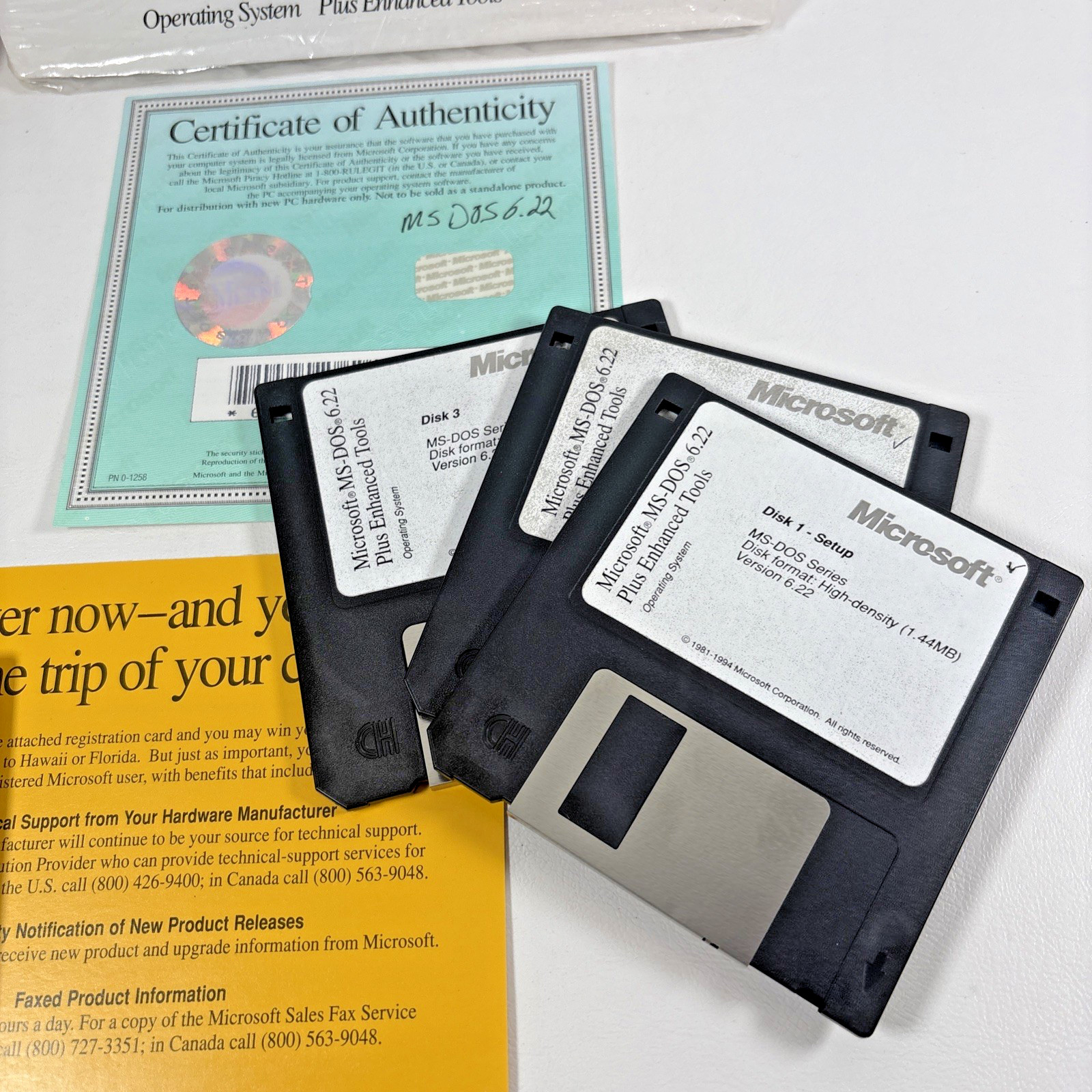 Windows 3.1 & MS-DOS 6.22 User Guides w/DISKS & Certificates of Authenticity
