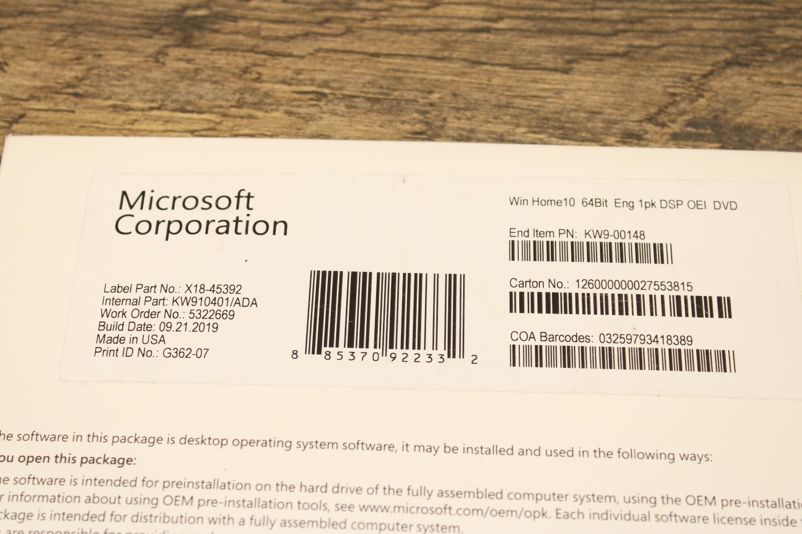 Genuine MICROSOFT Windows 10 Home 64 Bit Eng Intl Software Sealed NEW!