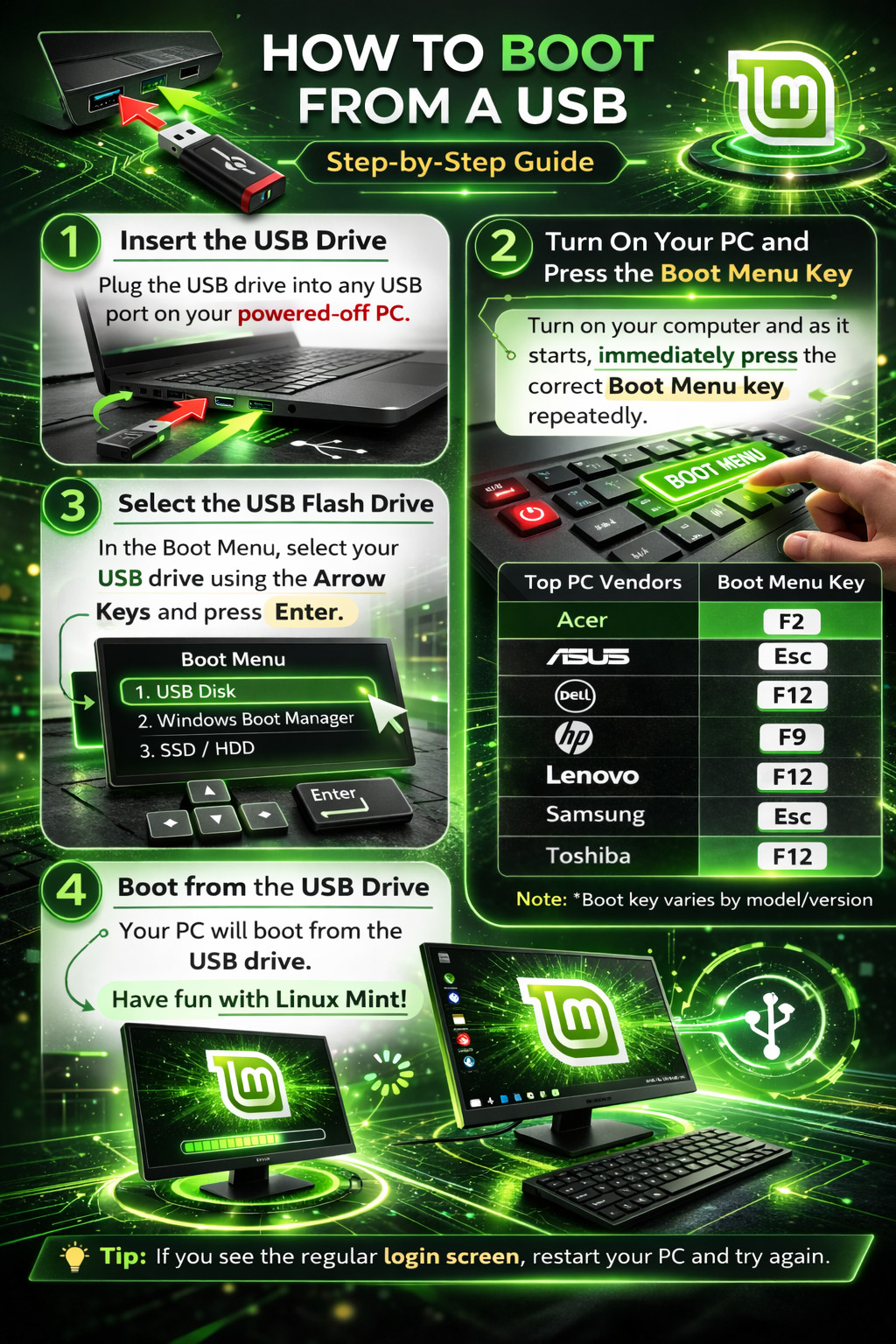Linux Mint 22.3 Zena Bootable USB 64-Bit Live Install, Persistent, Installer