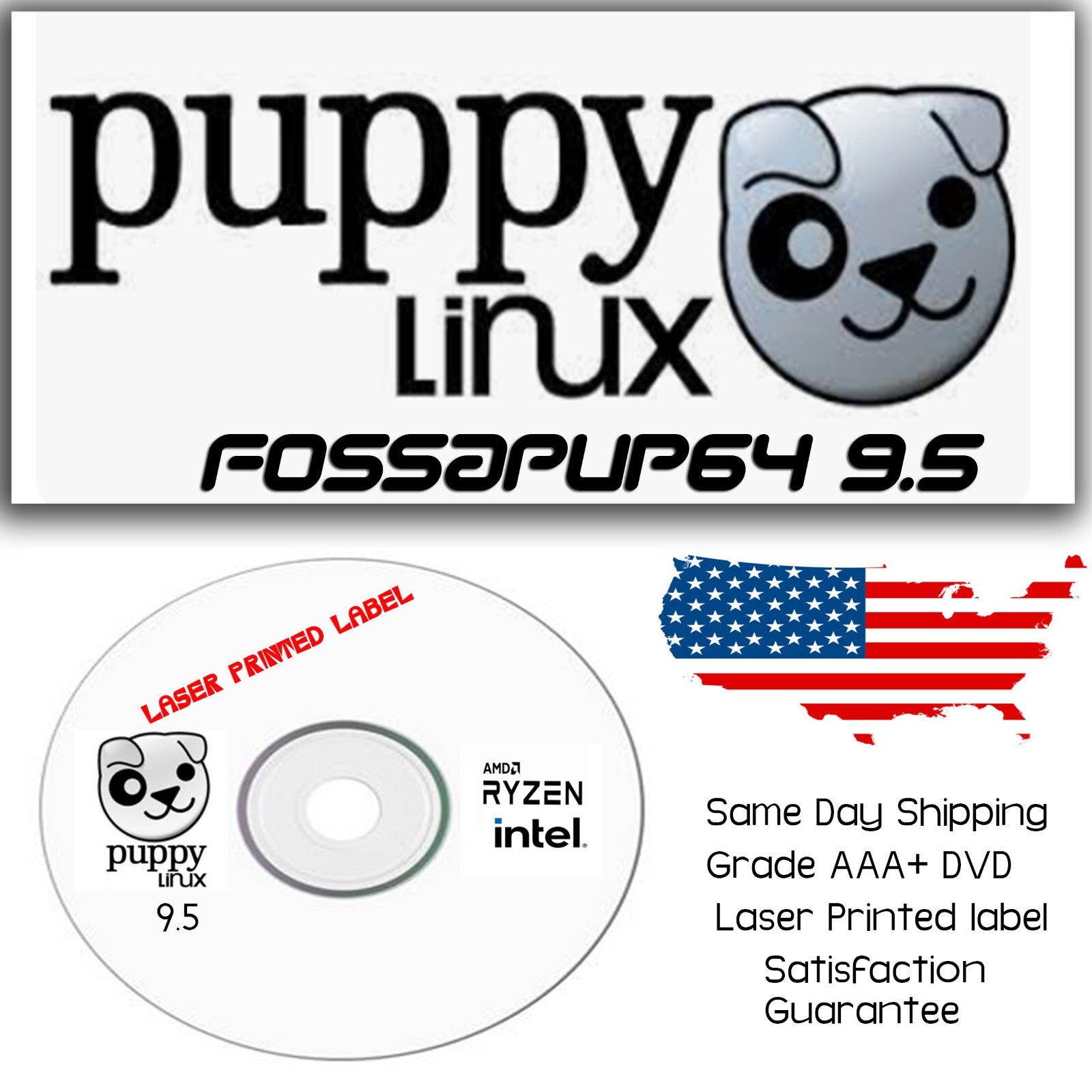 Puppy Linux 9.5 Live/Installer DVD – Perfect for Older 64-bit PCs! Same DayUSA!!