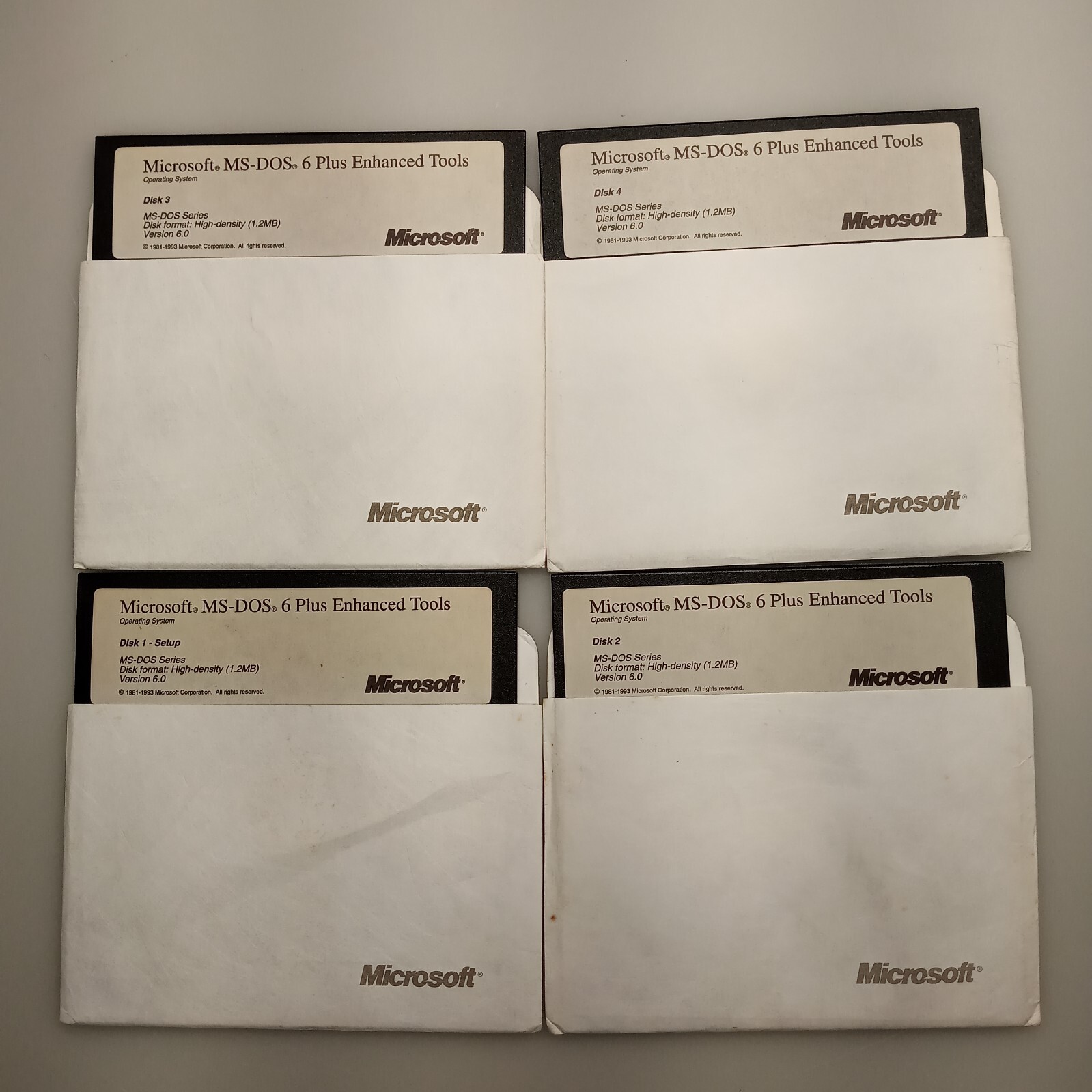 MICROSOFT MS-DOS 6 PLUS ENHANCED TOOL OS INSTALLATION 5.25″ COMPLETE 4 DISK SET